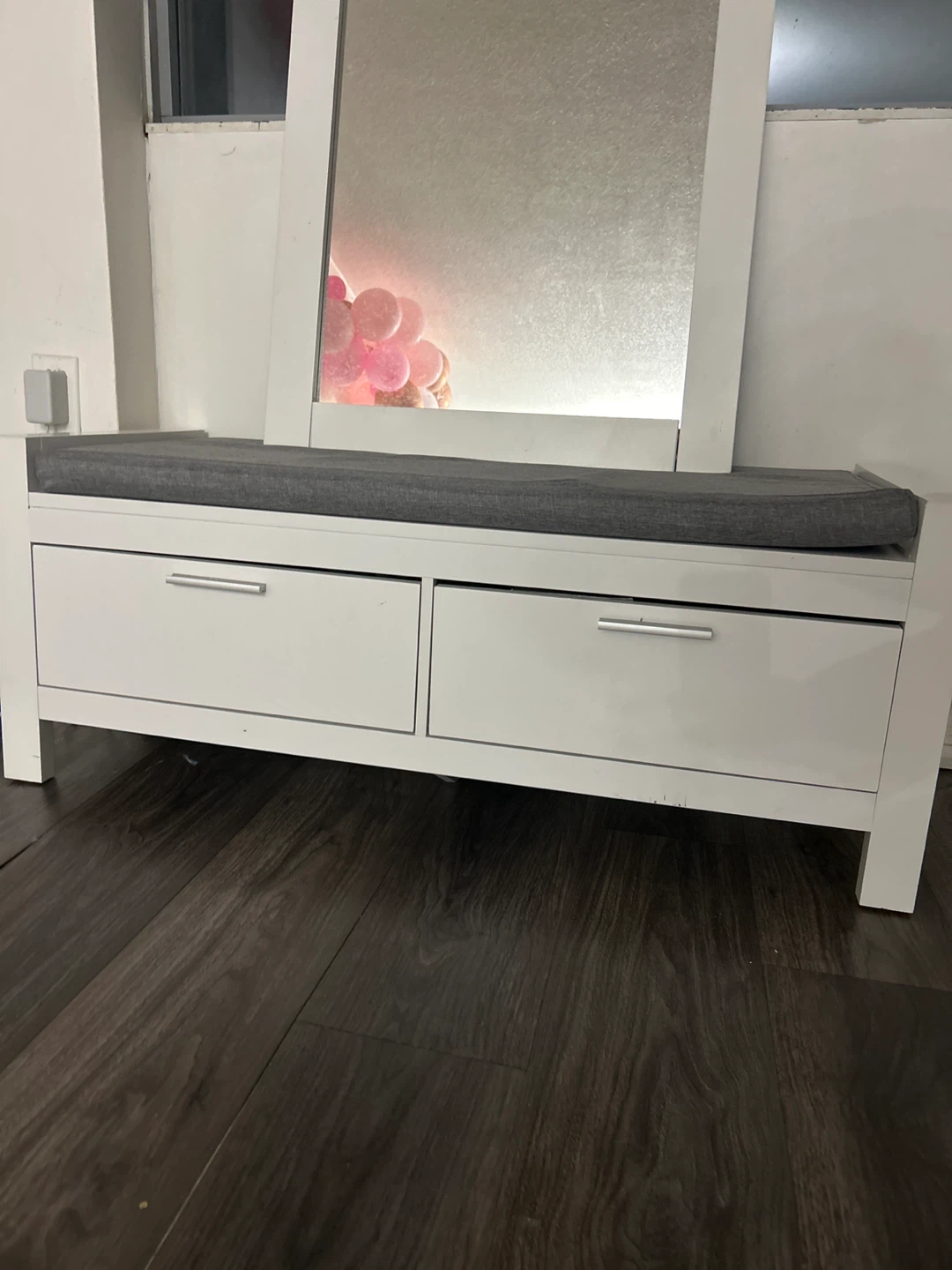 White Entryway Bench with Mirror - photo 2