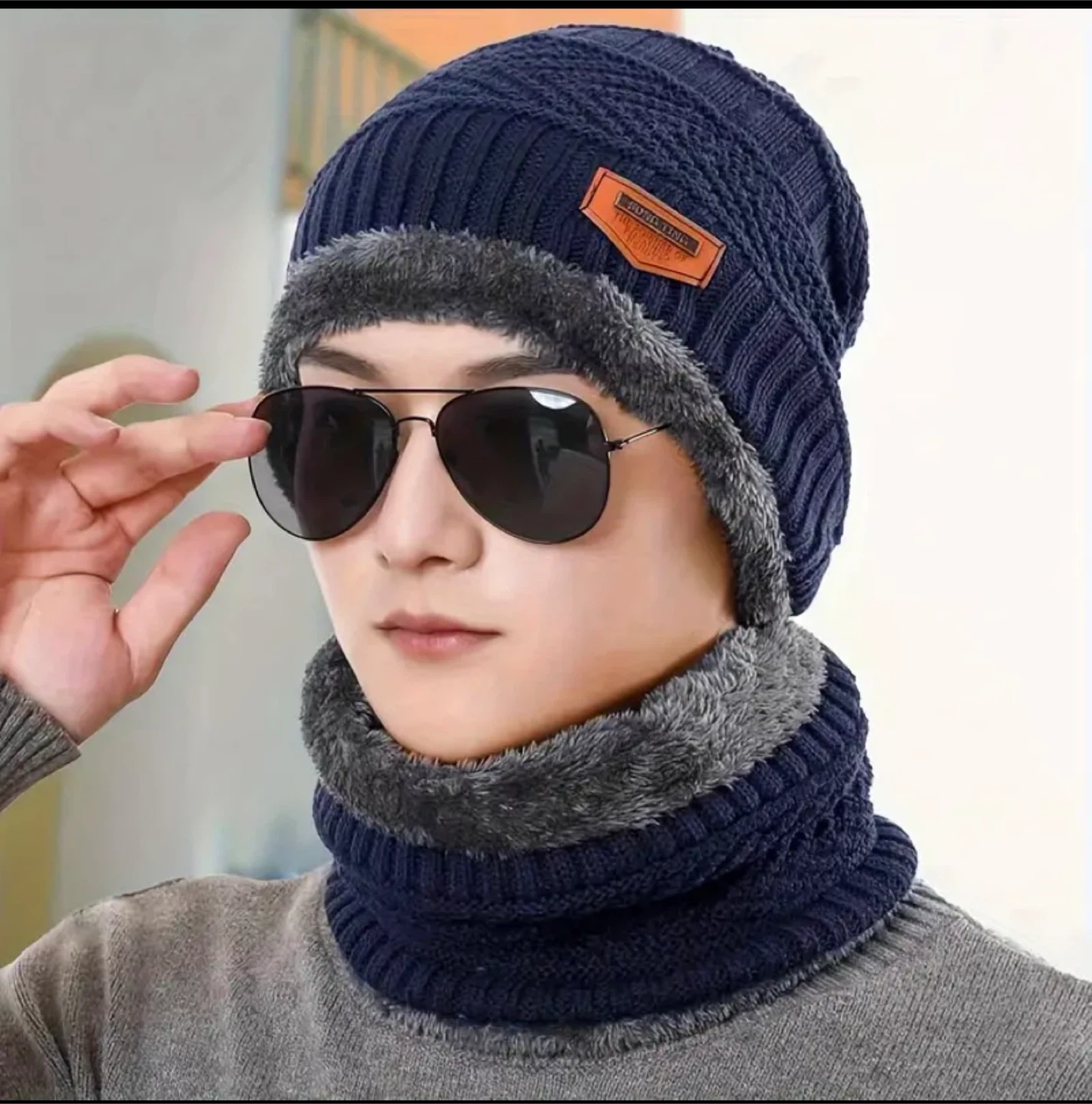 Men's Winter Knit Hat and Neck Warmer Set - photo 3