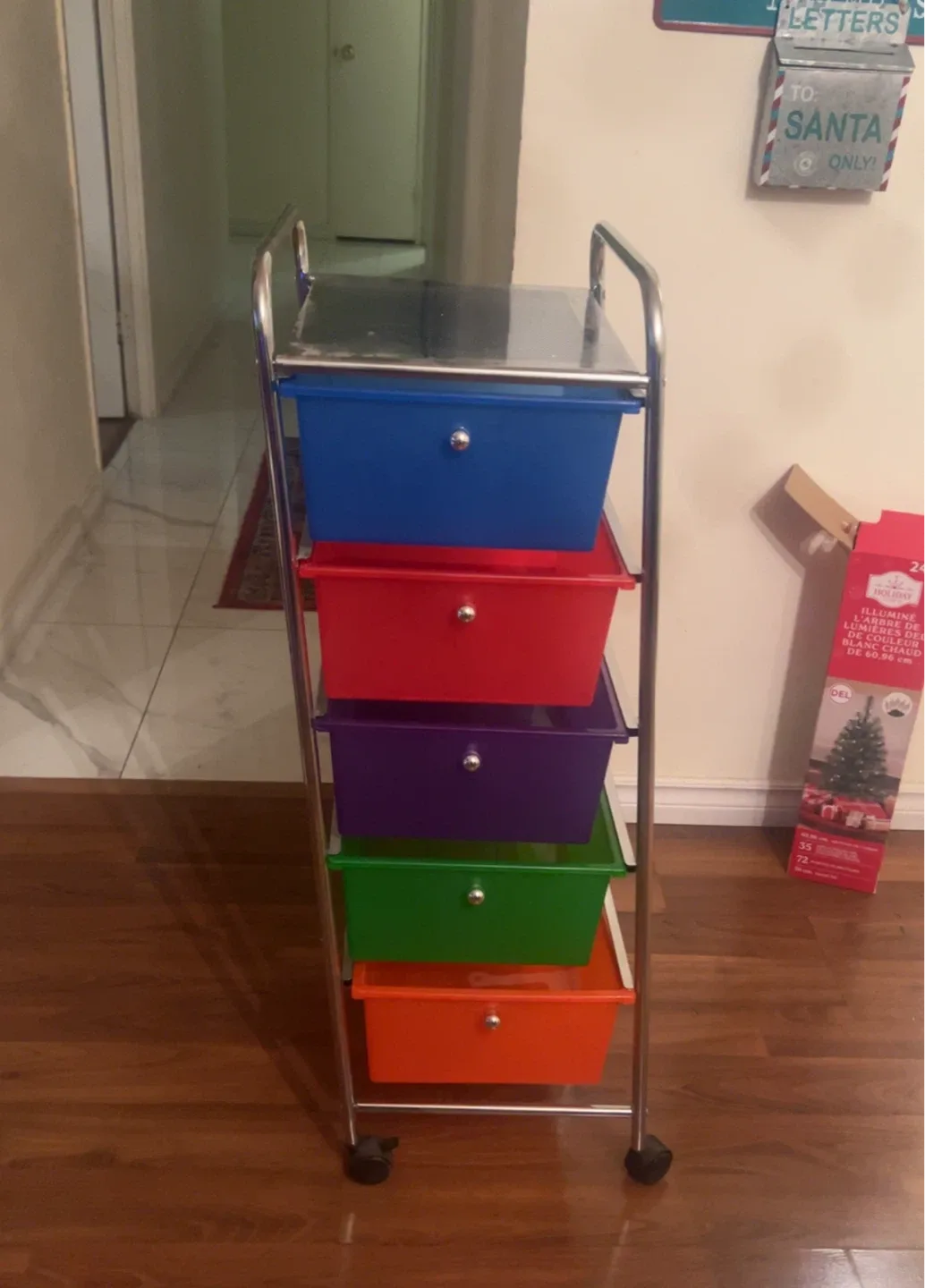 Rolling Storage Cart with Colourful Drawers