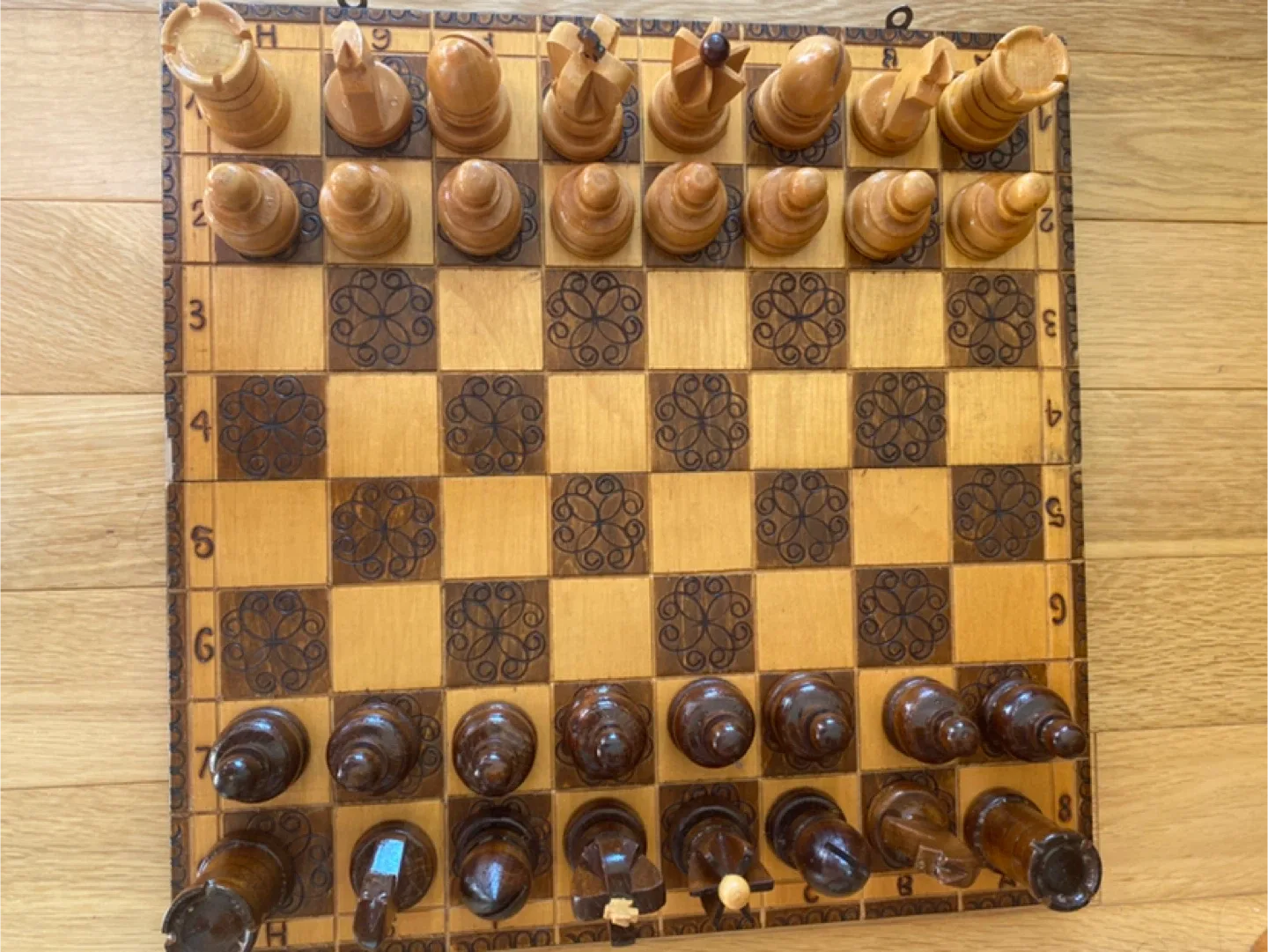 Stunning Vintage Folding Wood Chess Set!