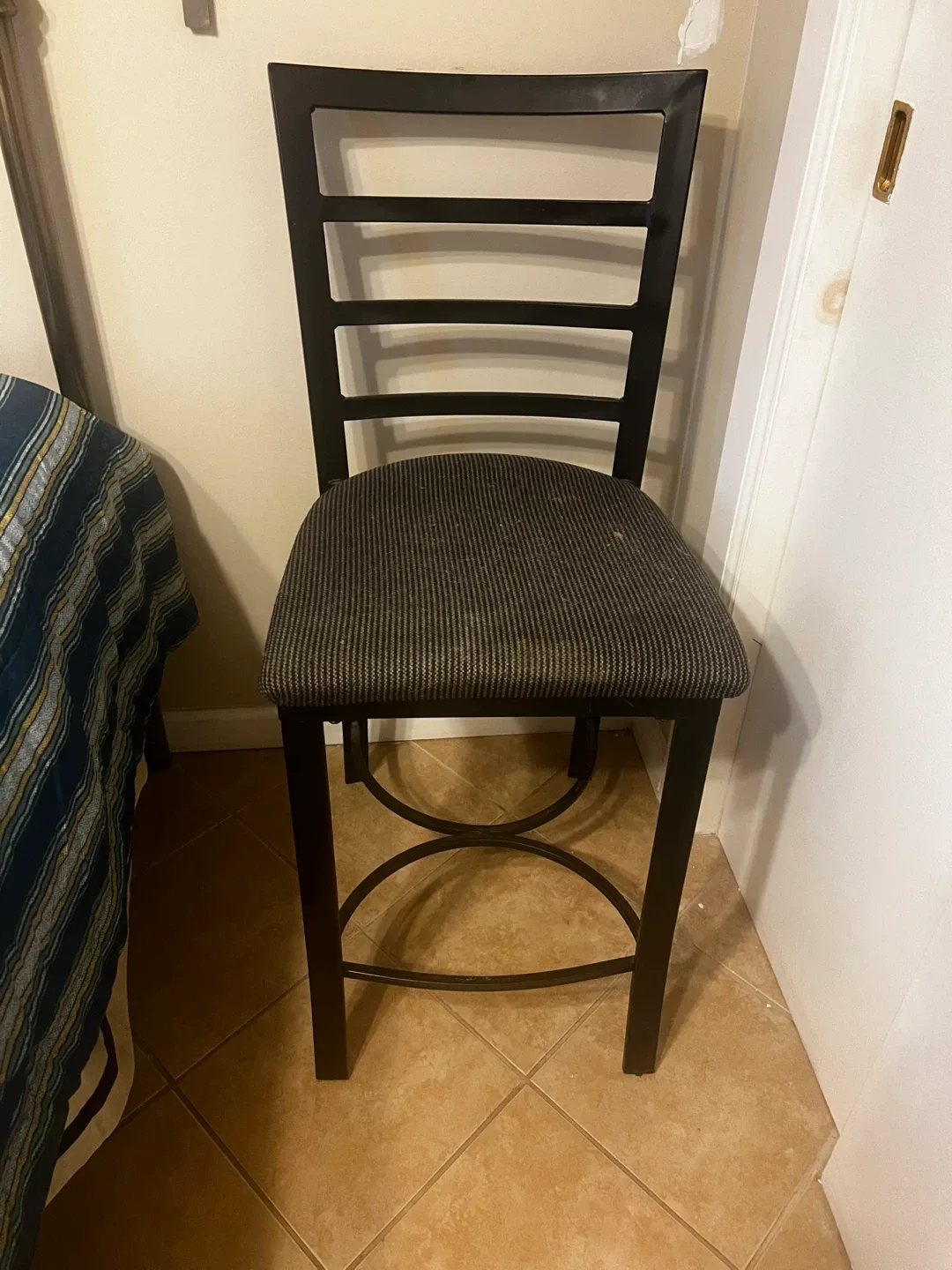 Black Bar Stool with Upholstered Seat