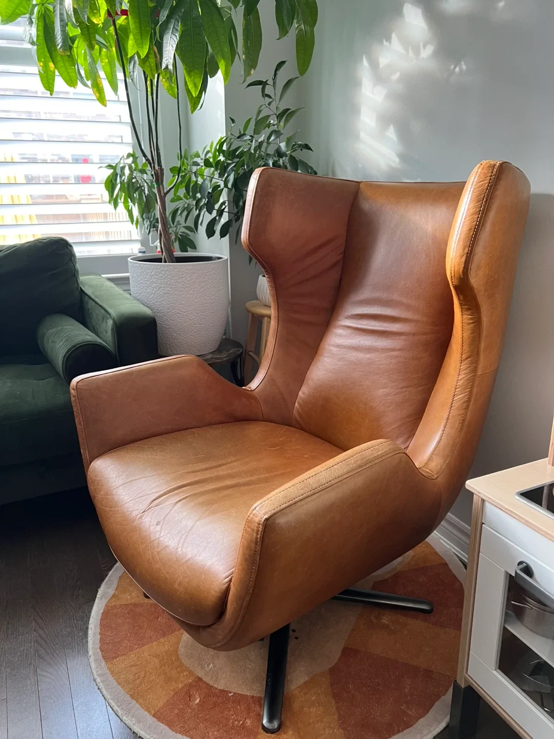 Leather Swivel Armchair - Brown