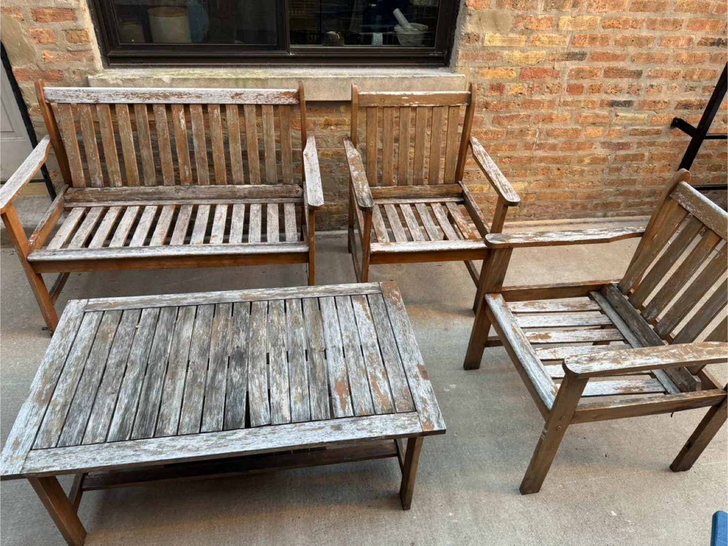 Outdoor Wood Patio Furniture Set - Bench, Chairs, Table