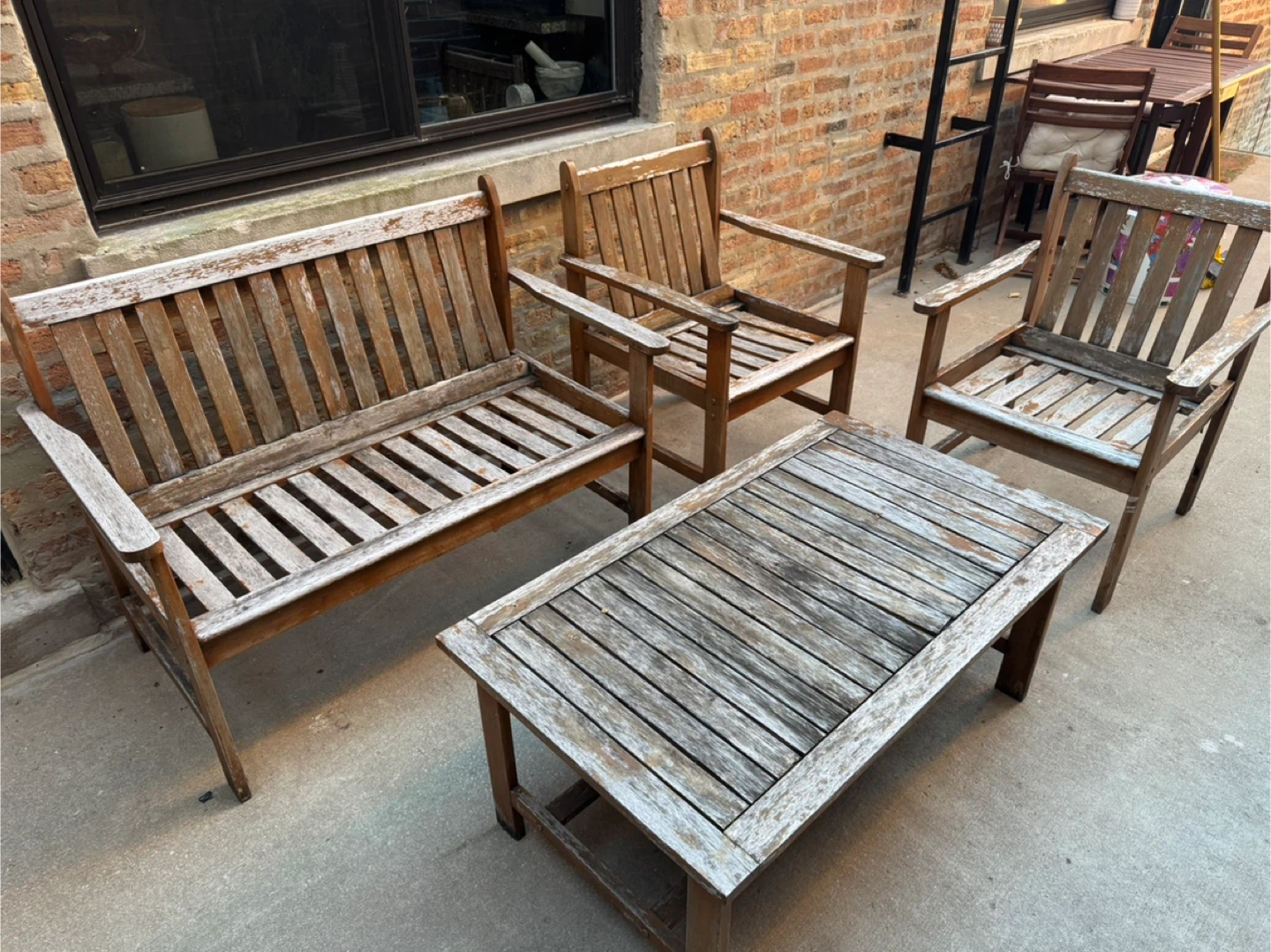 Outdoor Wood Patio Furniture Set - Bench, Chairs, Table - photo 2