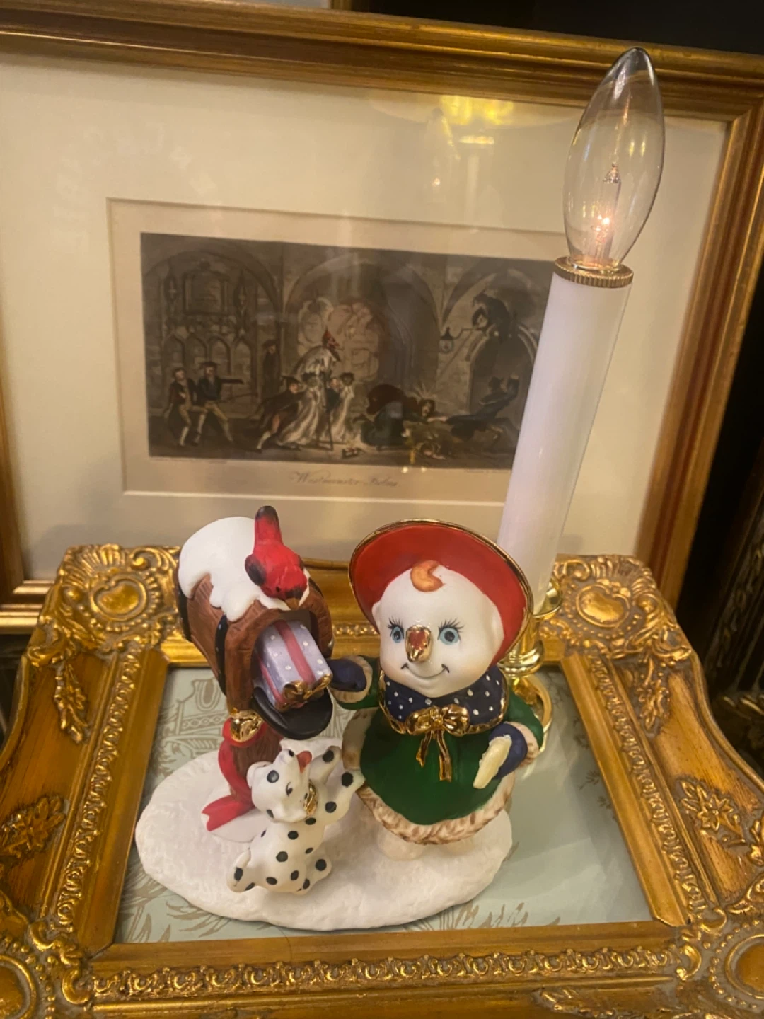 Vintage Snowman Figurine with Dog & Mailbox - photo 3