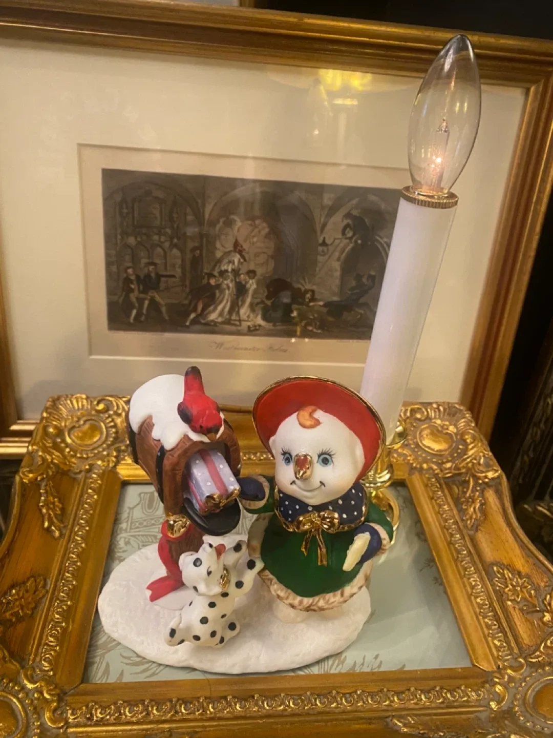 Vintage Snowman Figurine with Dog & Mailbox image indicator(3)