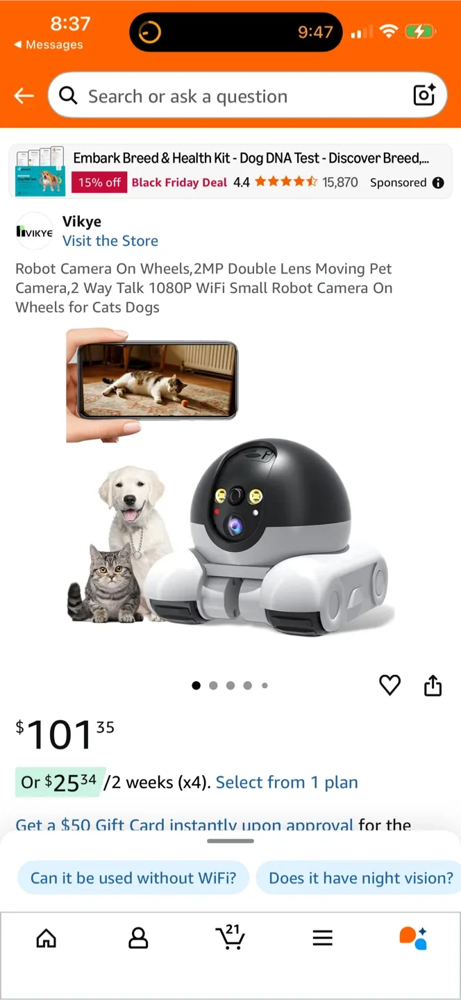 NEW Movable Pet Tracking Robot Camera with Phone App