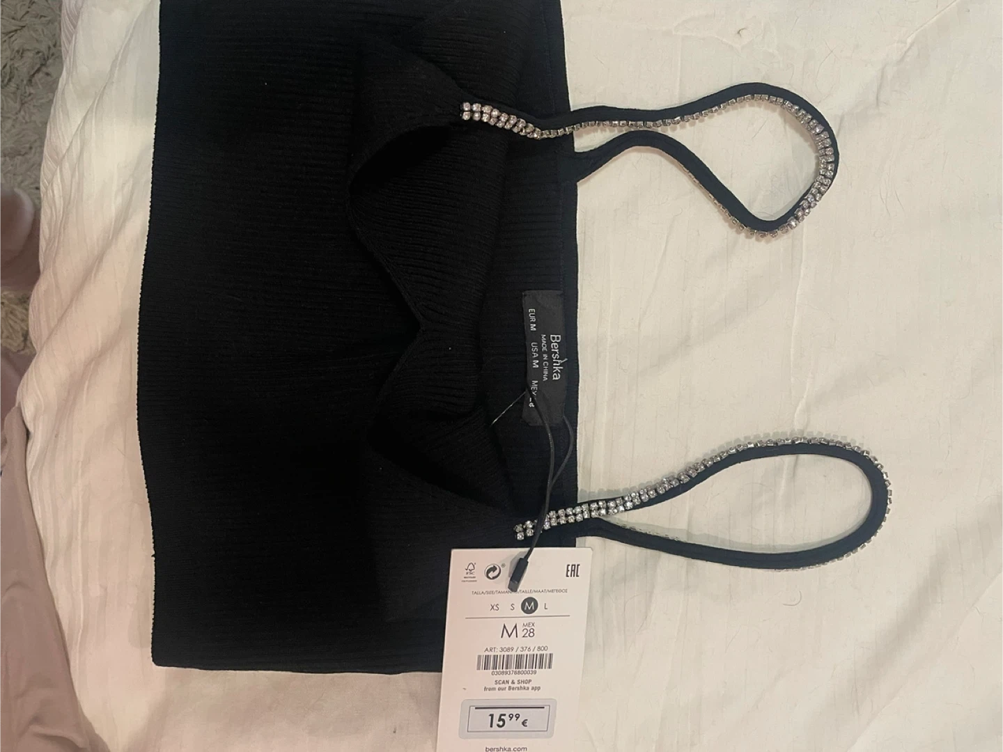 Bershka Black Rhinestone Strap Top - Size M - photo 2