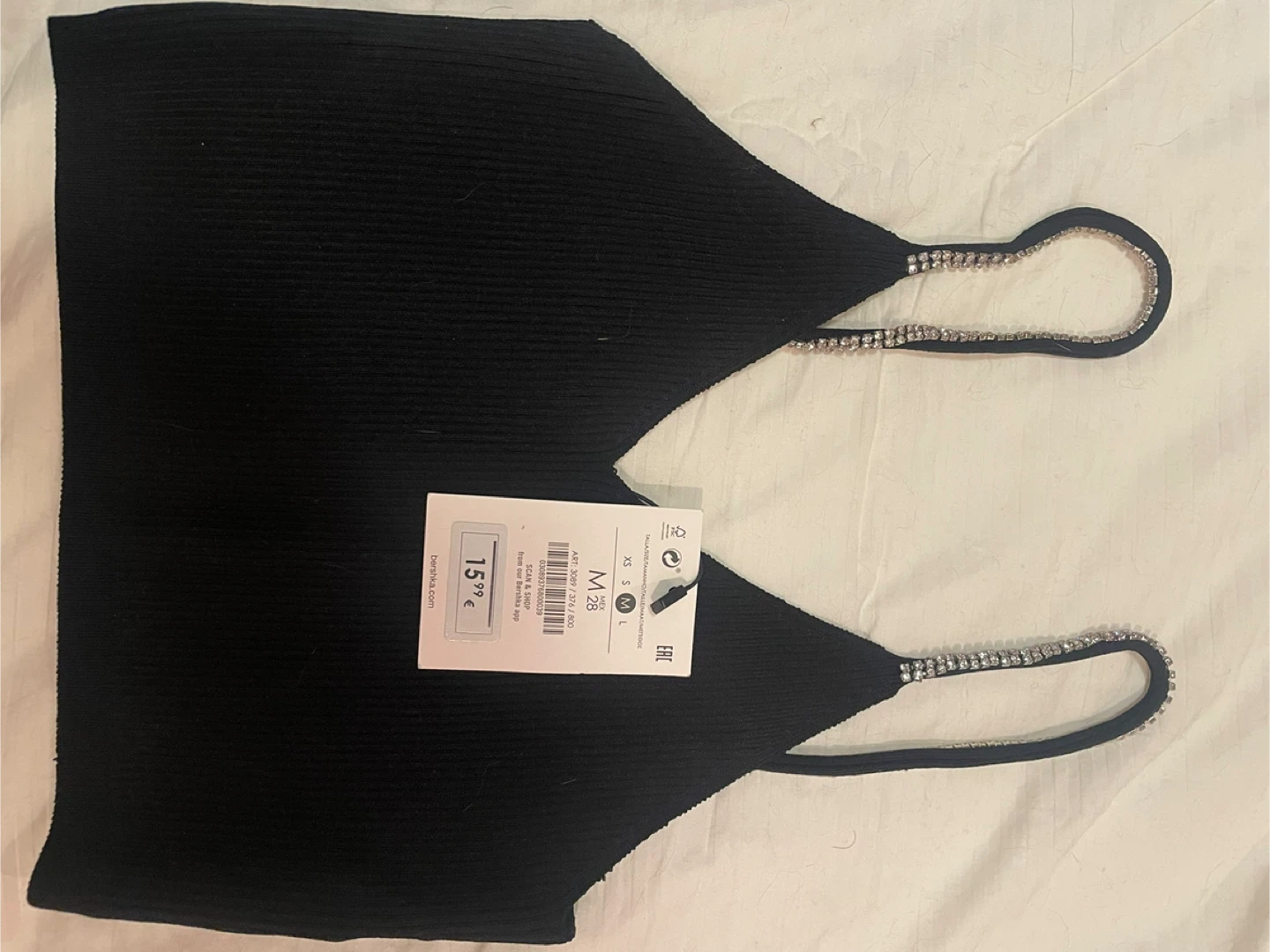 Bershka Black Rhinestone Strap Top - Size M