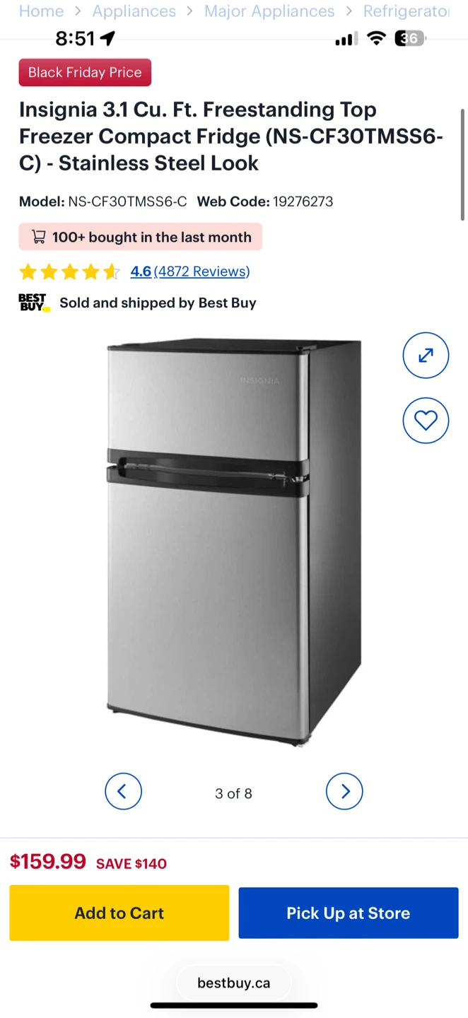Insignia 3.1 Cu. Ft. Compact Fridge
