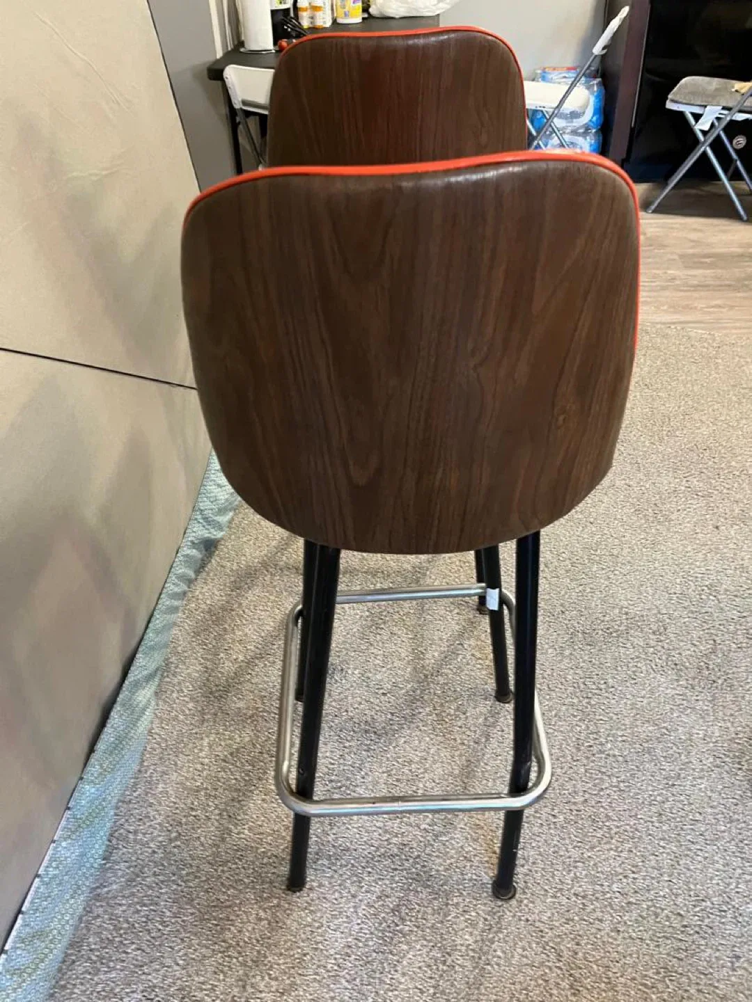 Pair of Vintage Orange Vinyl Bar Stools image indicator(3)