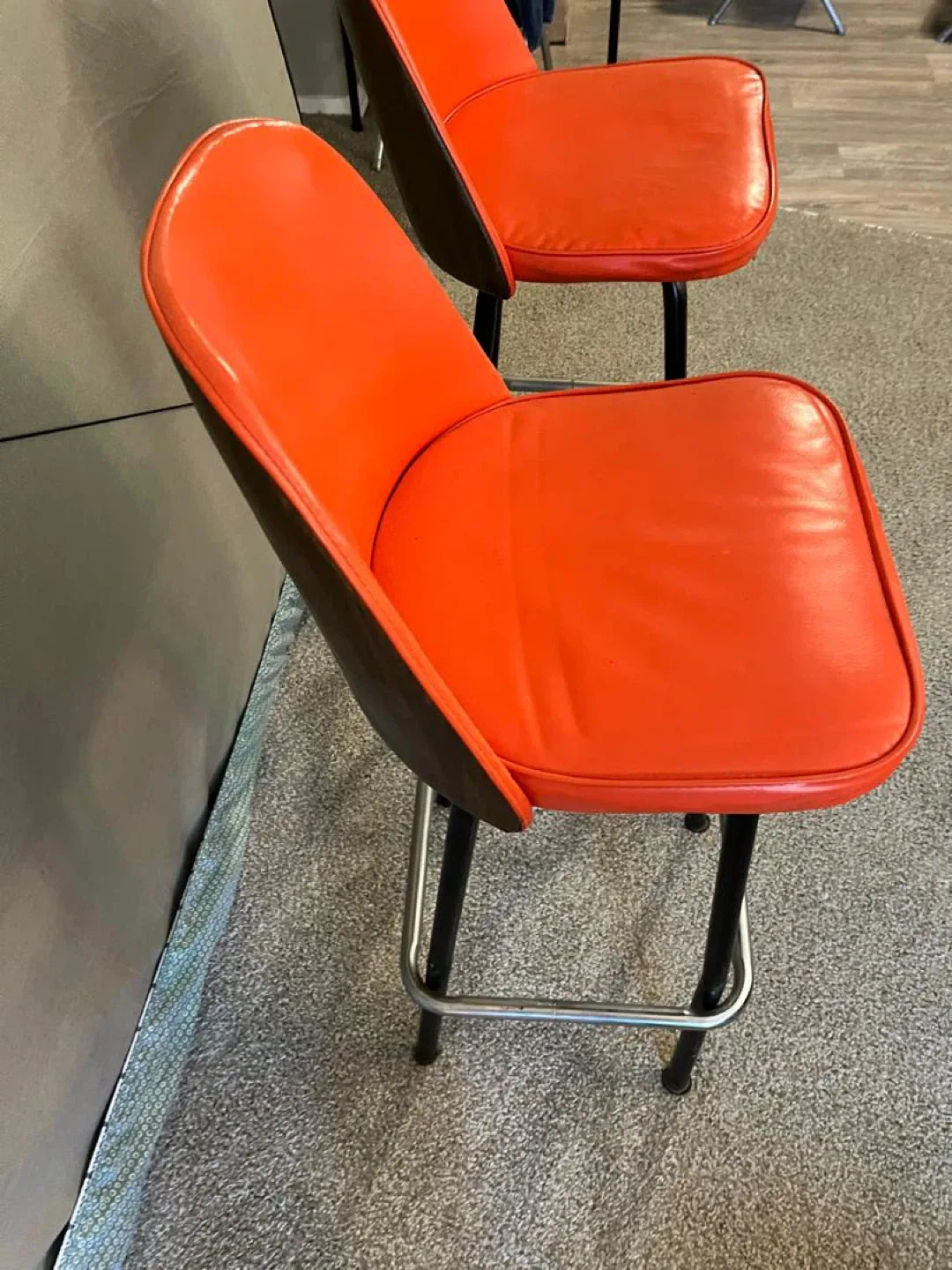 Pair of Vintage Orange Vinyl Bar Stools image indicator(2)