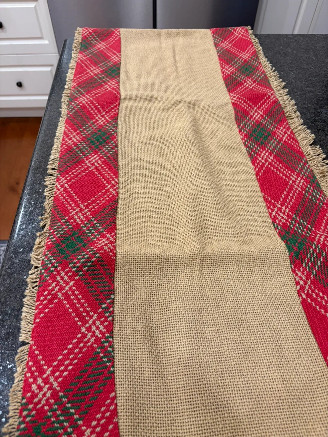 Red Plaid & Burlap Table Runner