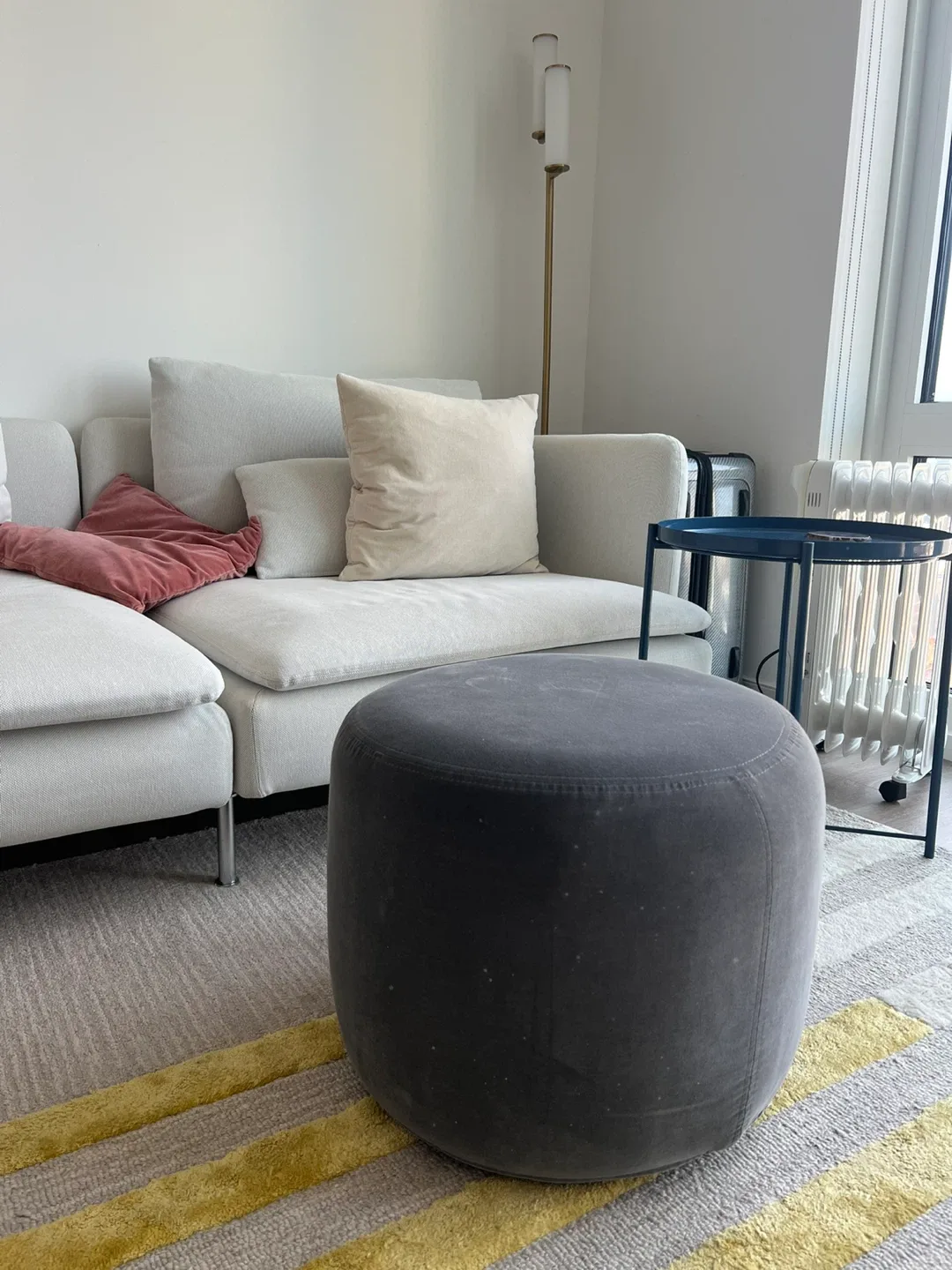 Grey Velvet Ottoman Footstool