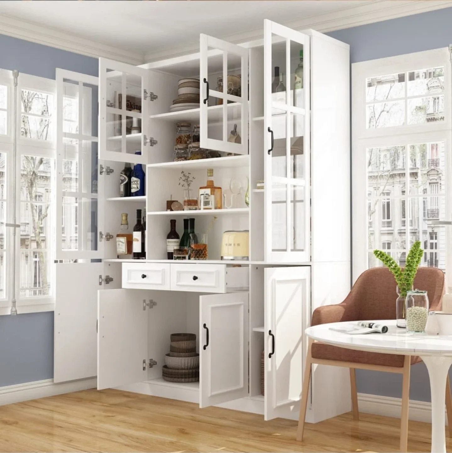 White Display Cabinet with Glass Doors image indicator(2)