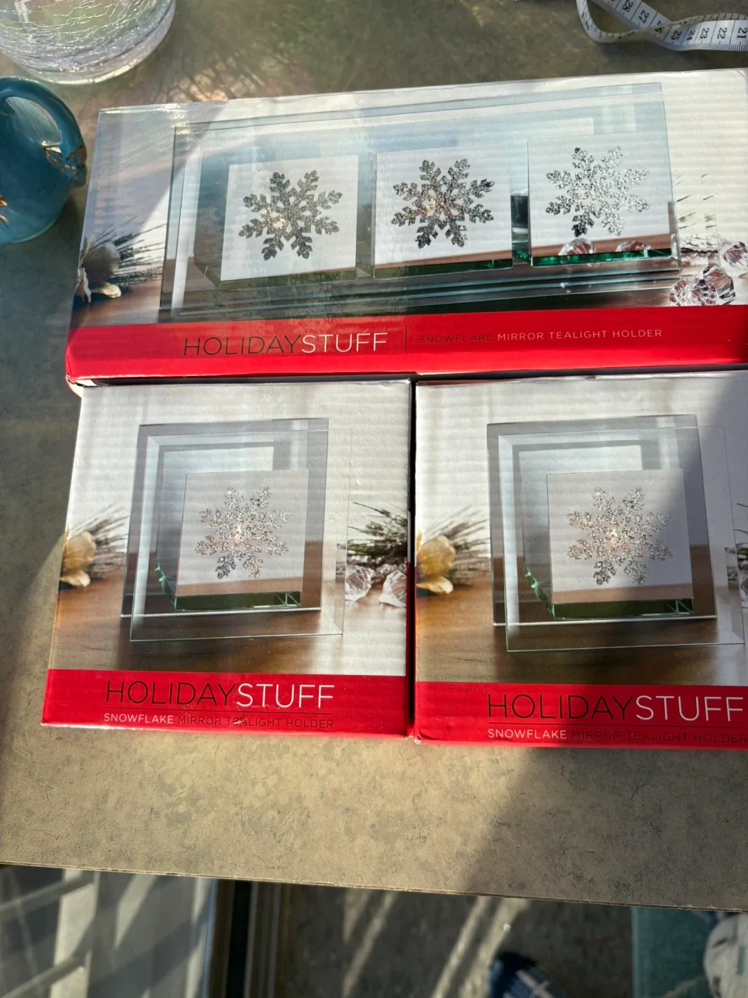 Set of 3 Snowflake Mirror Tealight Holder