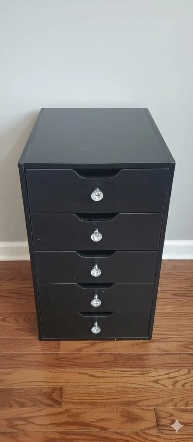Black Drawer Unit with Crystal Knobs
