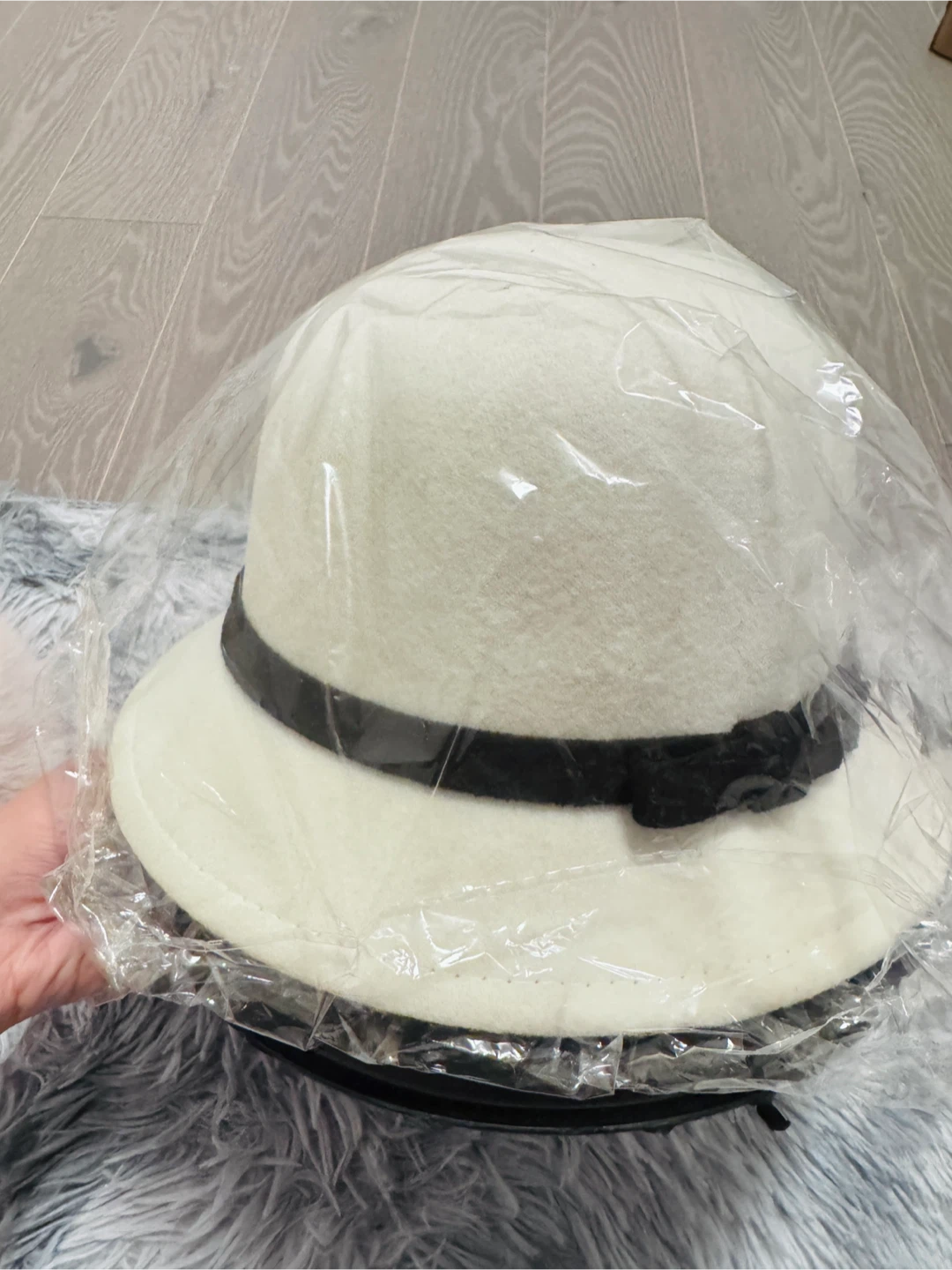 Cream Cloche Hat with Black Ribbon - New - photo 2