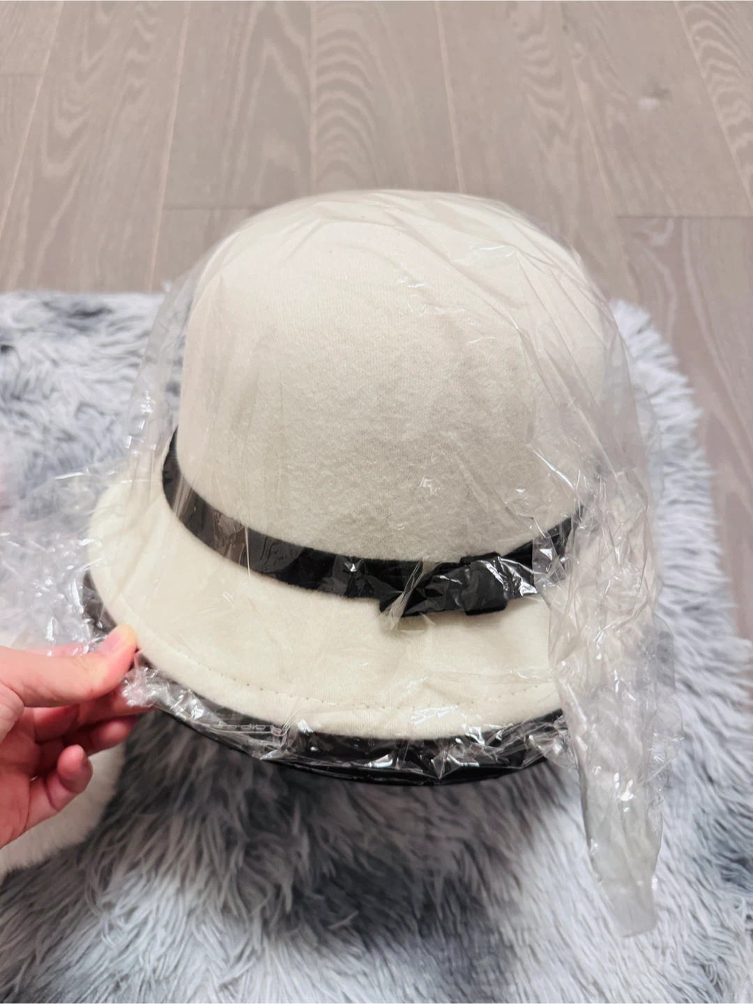 Cream Cloche Hat with Black Ribbon - New - photo 3
