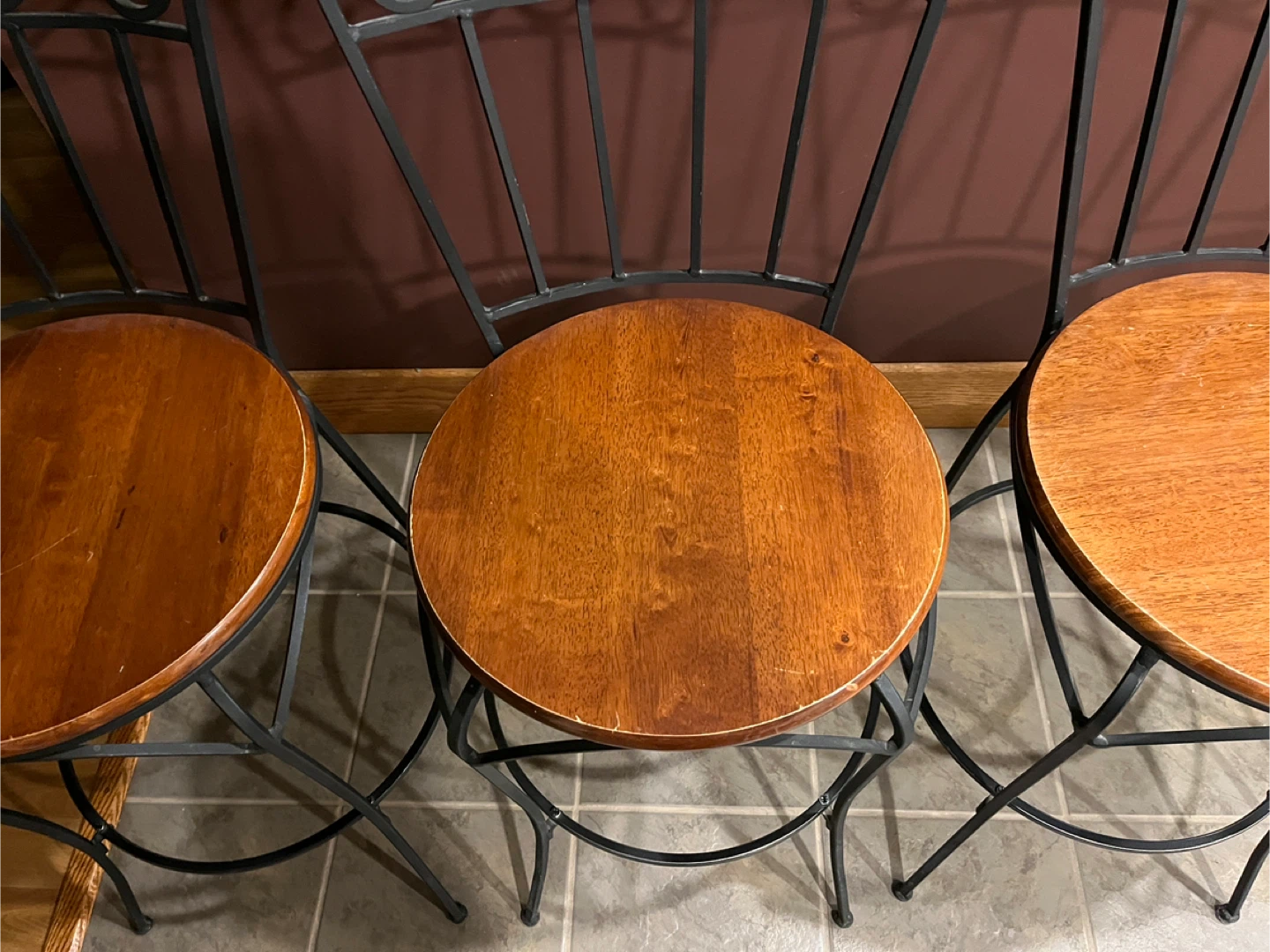 Set of 4 Bar Stools - Wood & Metal - photo 3