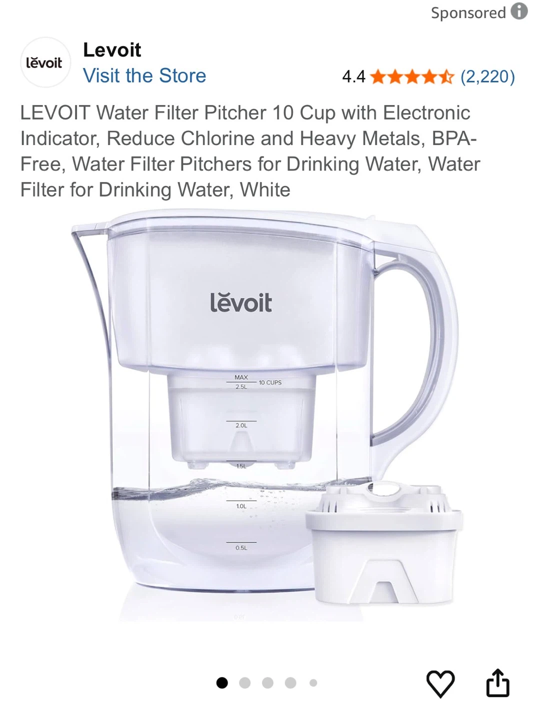 Levoit Water Filter Pitcher - 10 Cup - photo 3