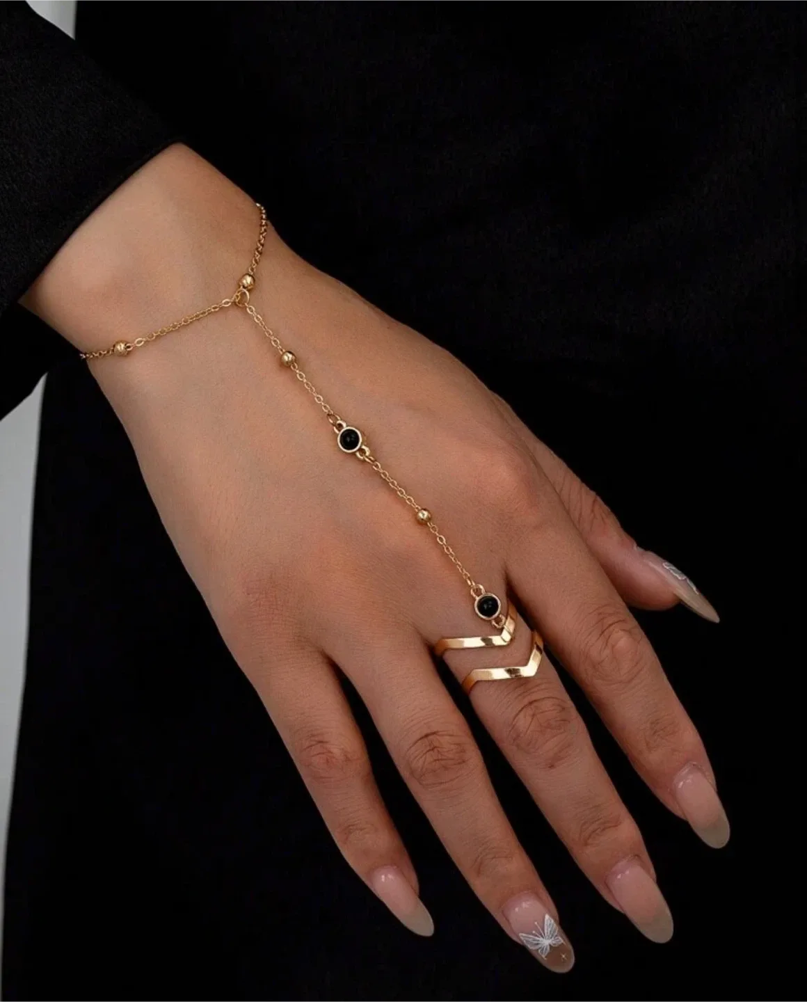Gold Hand Chain with Rings