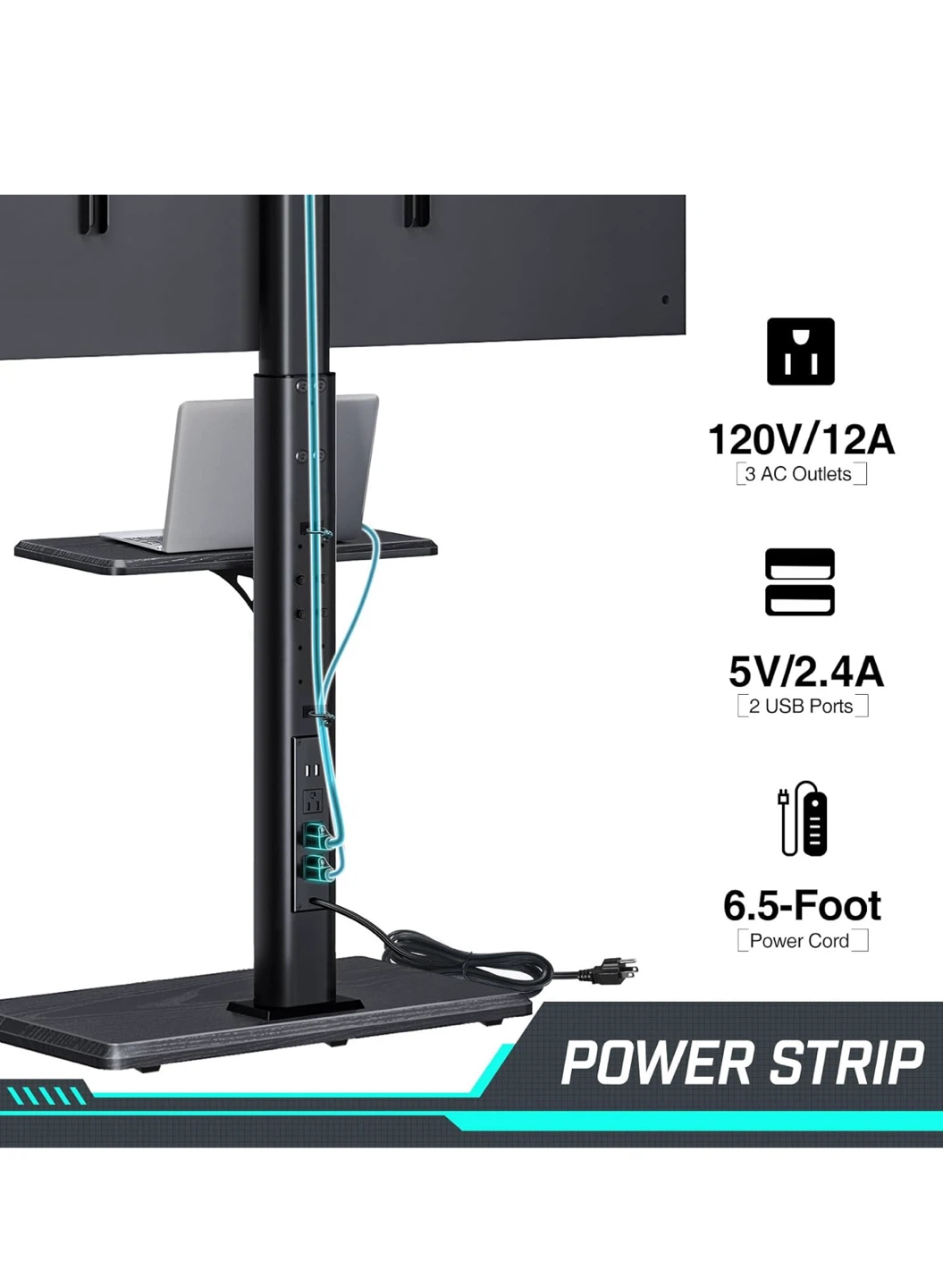 Rolling TV Stand with Mount & Shelf - photo 2