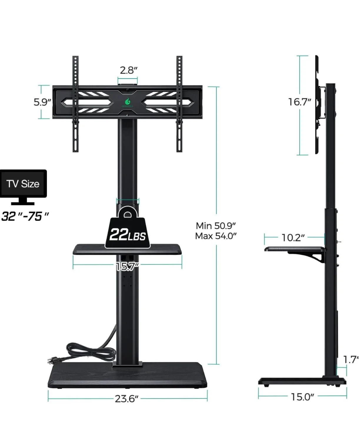 Rolling TV Stand with Mount & Shelf image indicator(6)