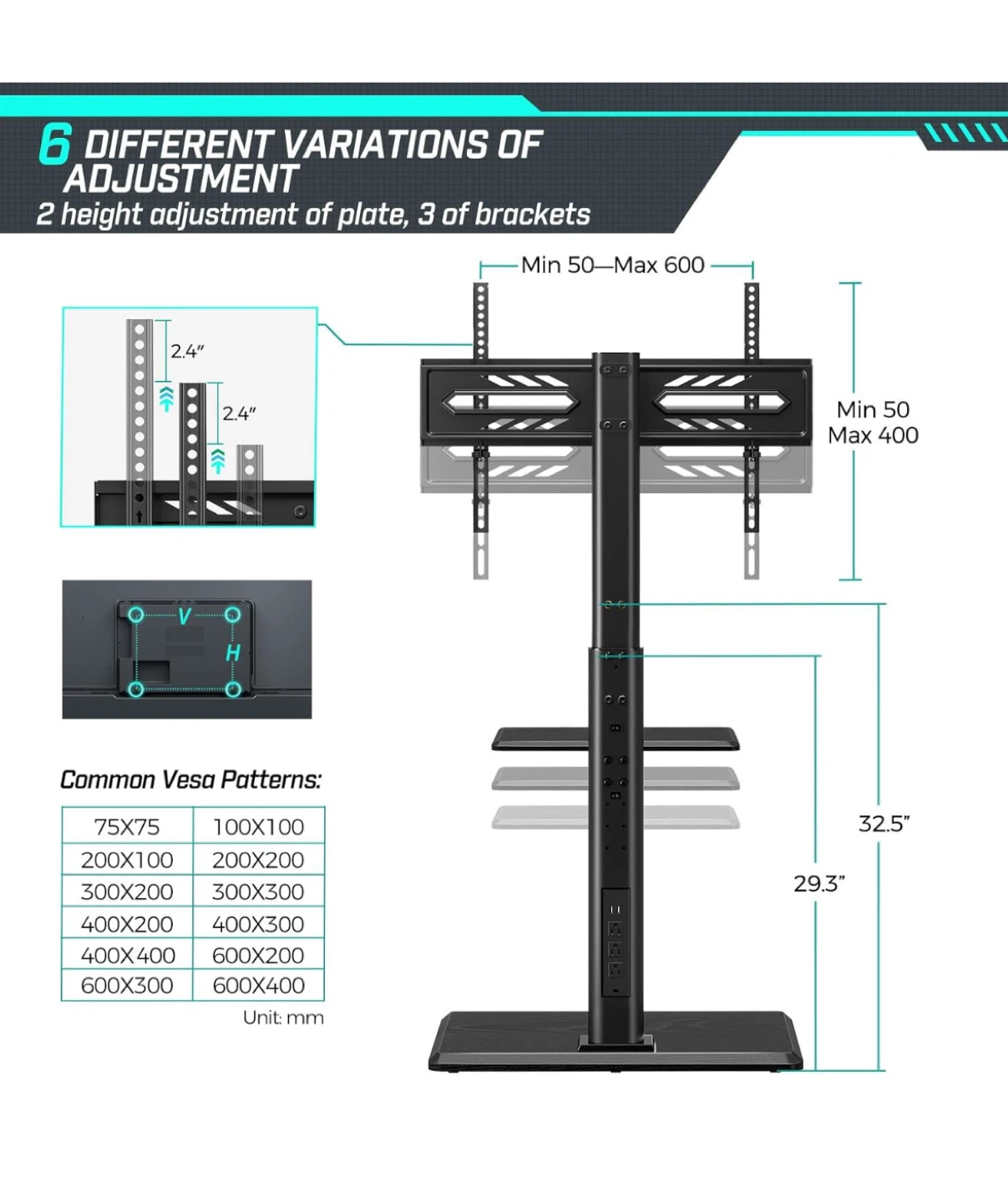 Rolling TV Stand with Mount & Shelf - photo 4