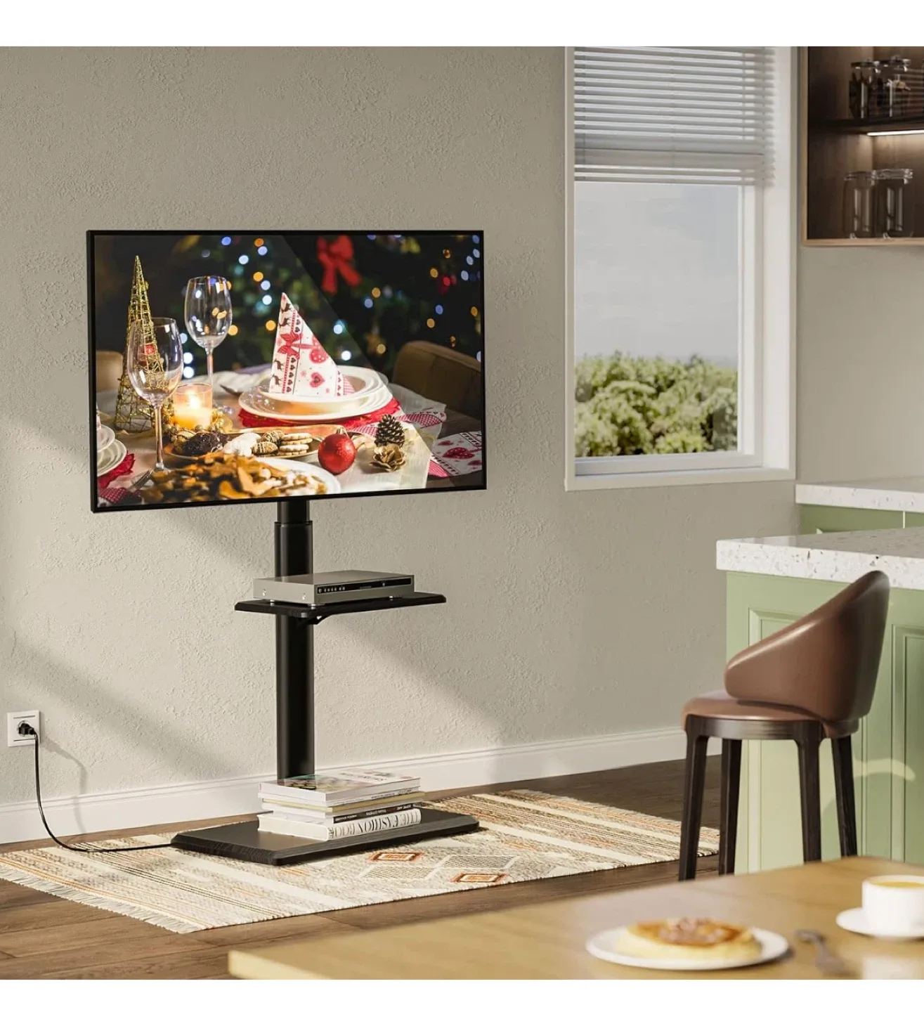Rolling TV Stand with Mount & Shelf image indicator(5)