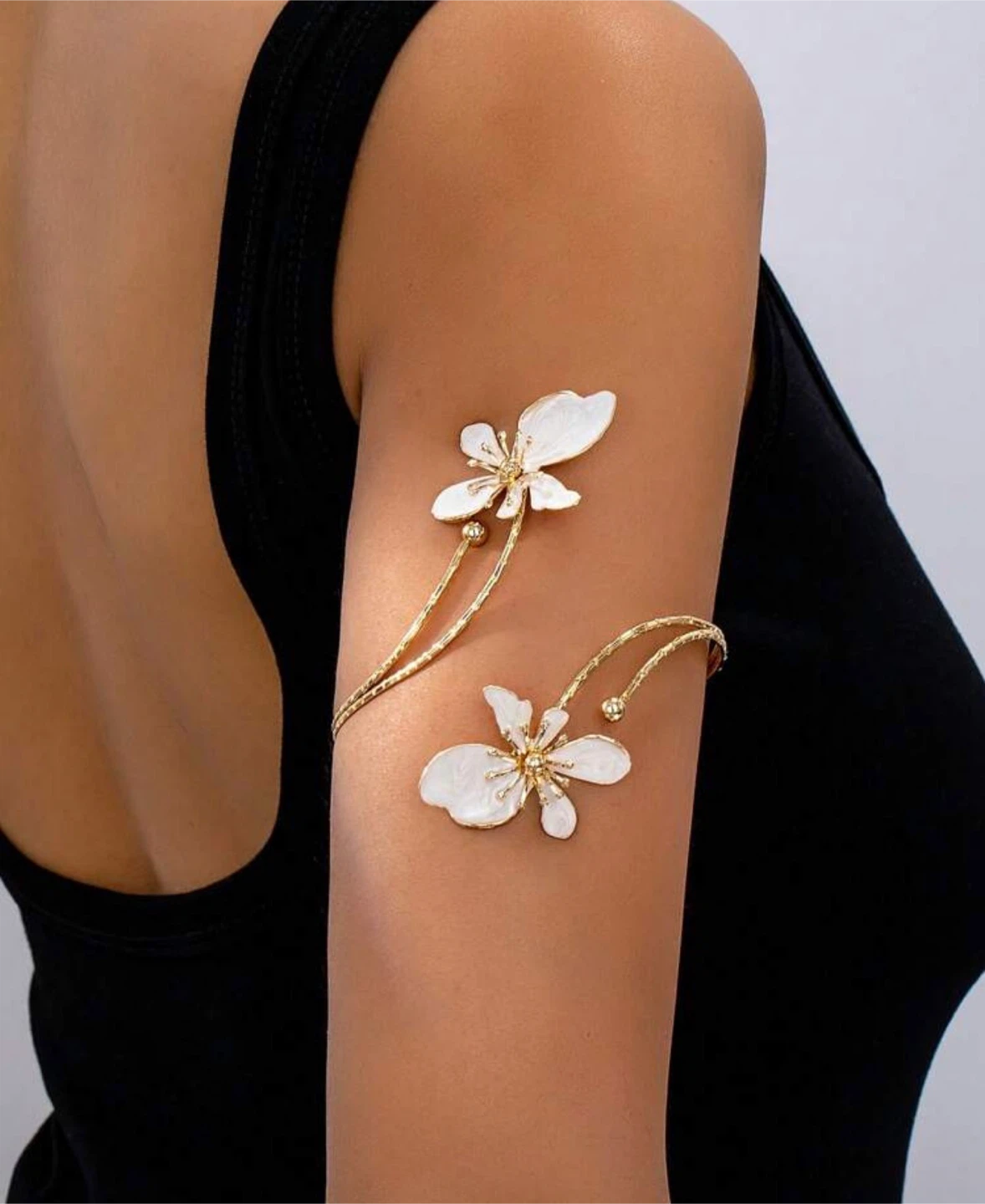 Floral Arm Cuff Bracelet - Gold Tone
