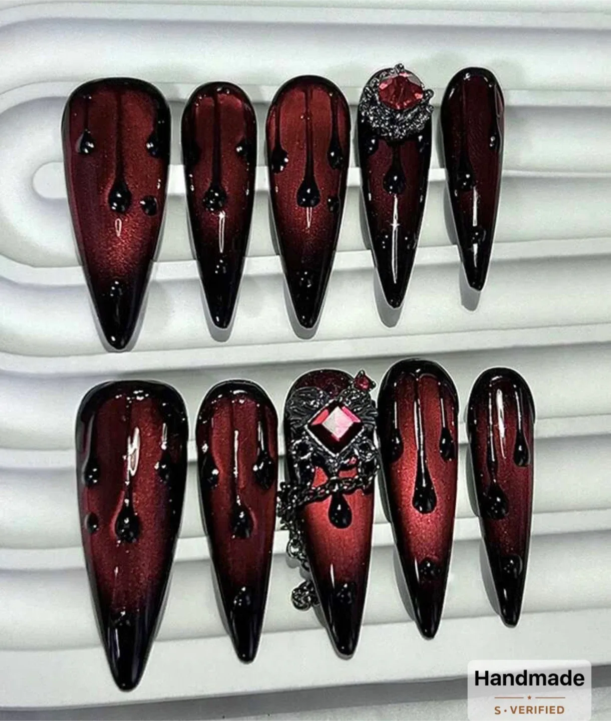 Handmade Burgundy Press-On Nails (10 pcs)