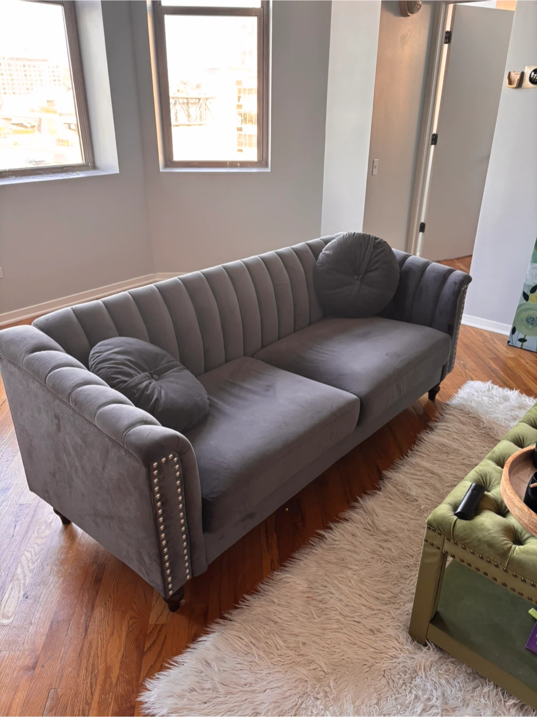 Gray Velvet Sofa - photo 3