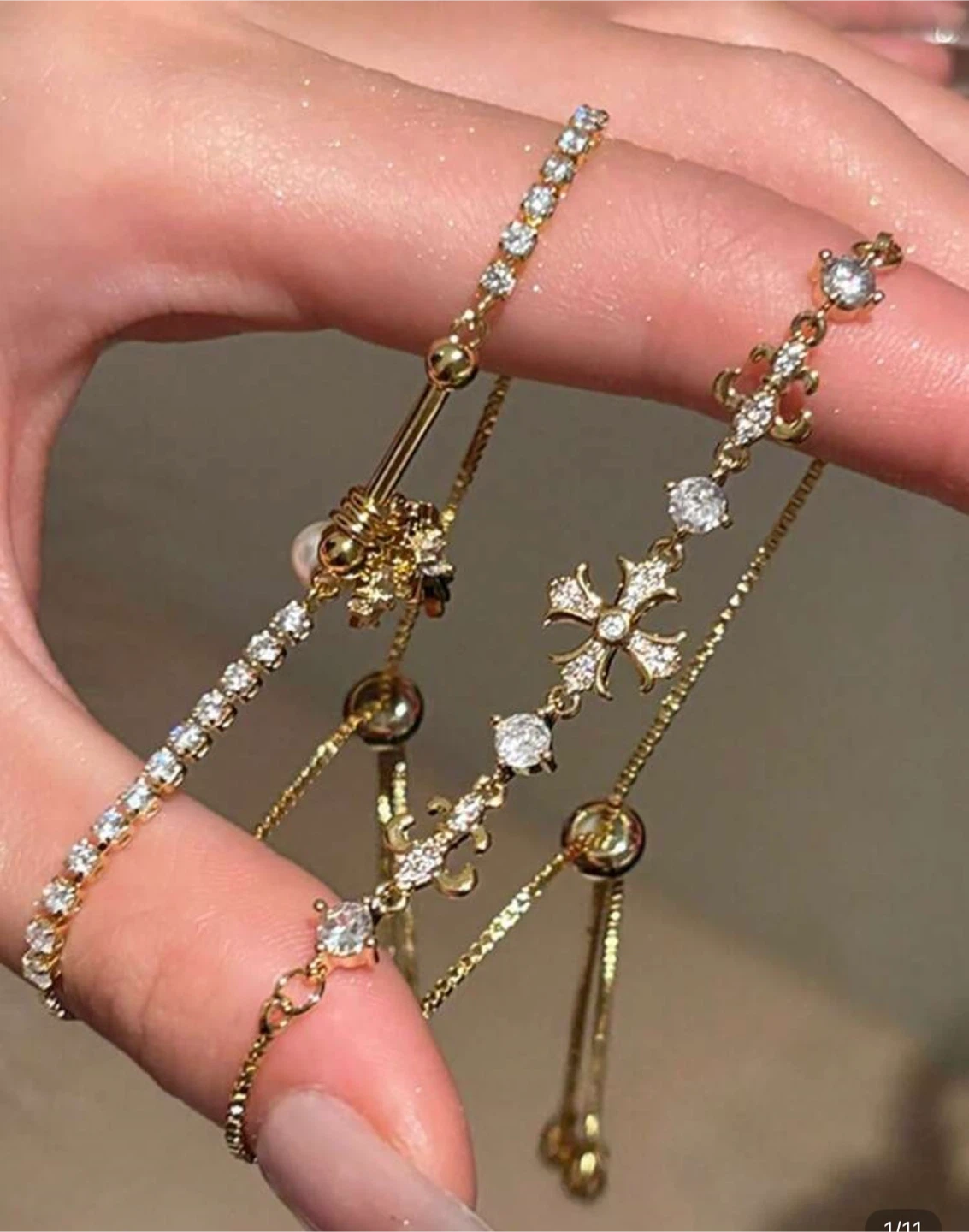 2 Gold Tone Crystal Cross Bracelet