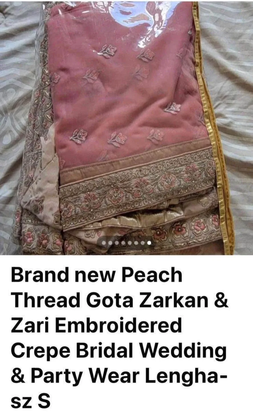 Brand New Peach Embroidered Crepe Bridal Lehenga - Size S image indicator(5)