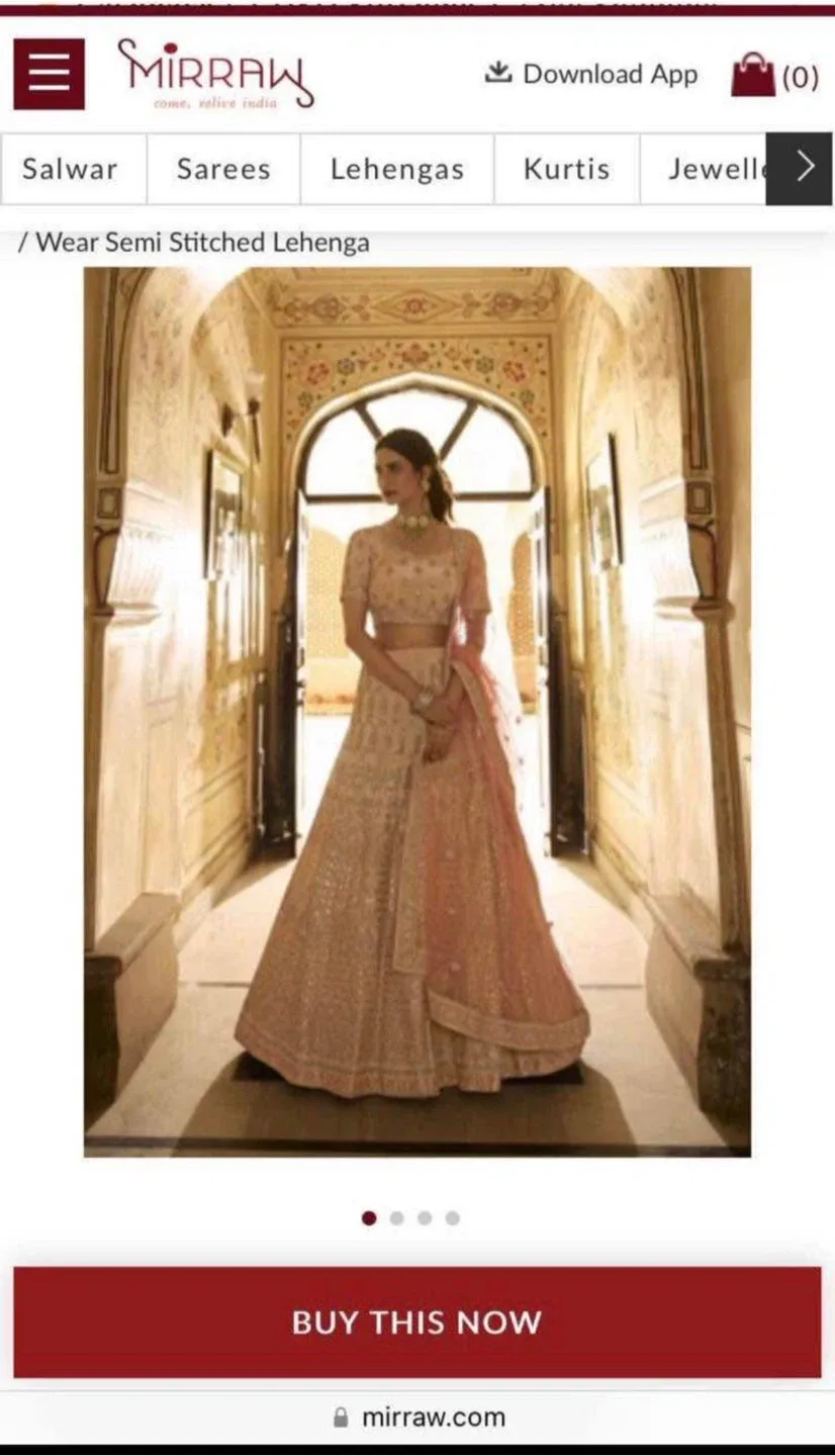 Brand New Peach Embroidered Crepe Bridal Lehenga - Size S image indicator(3)