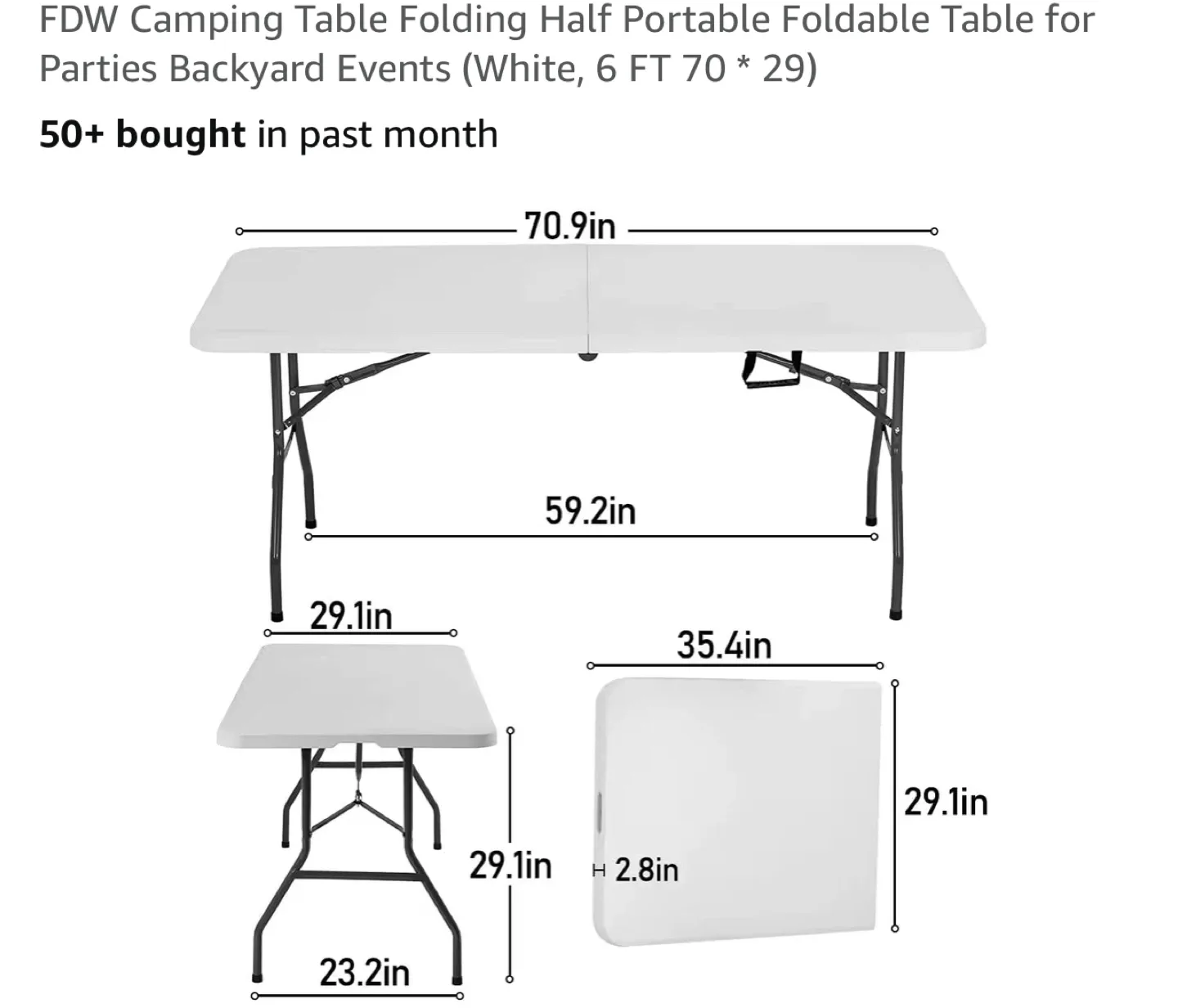 FDW Camping Folding Table - White, 6 FT image indicator(3)