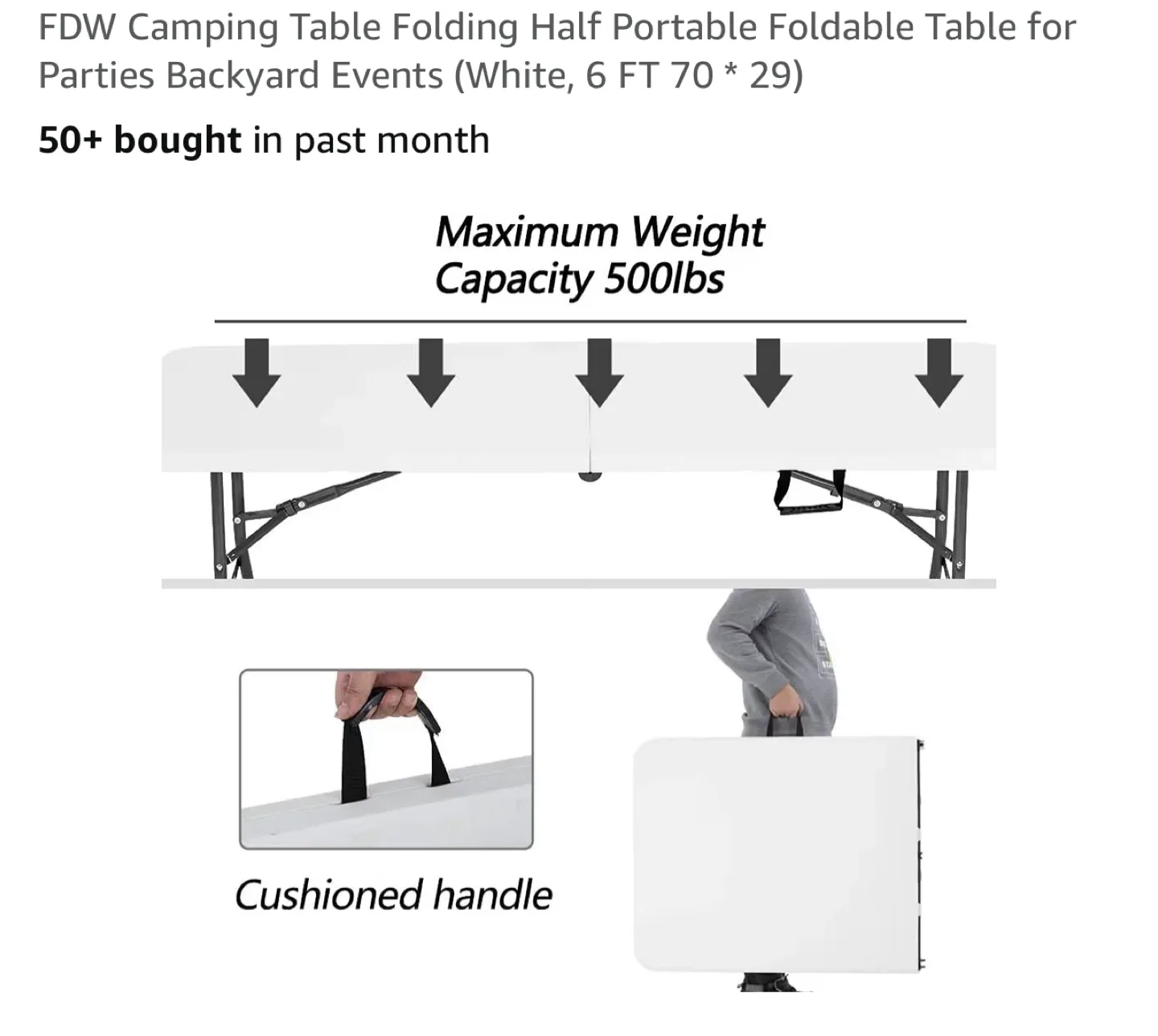 FDW Camping Folding Table - White, 6 FT