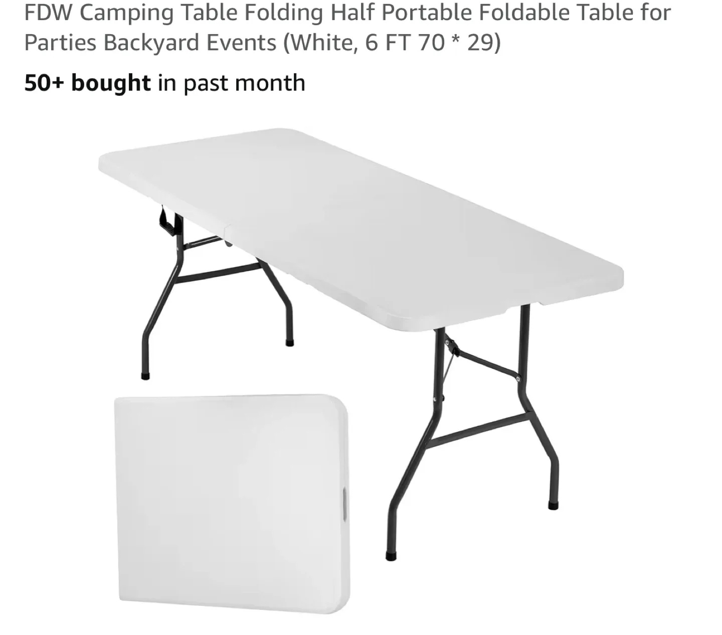 FDW Camping Folding Table - White, 6 FT image indicator(2)