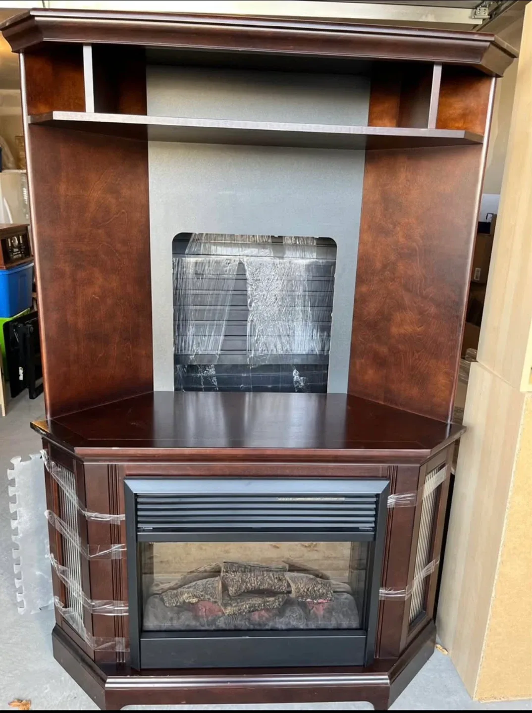 Corner Entertainment Unit with Fireplace