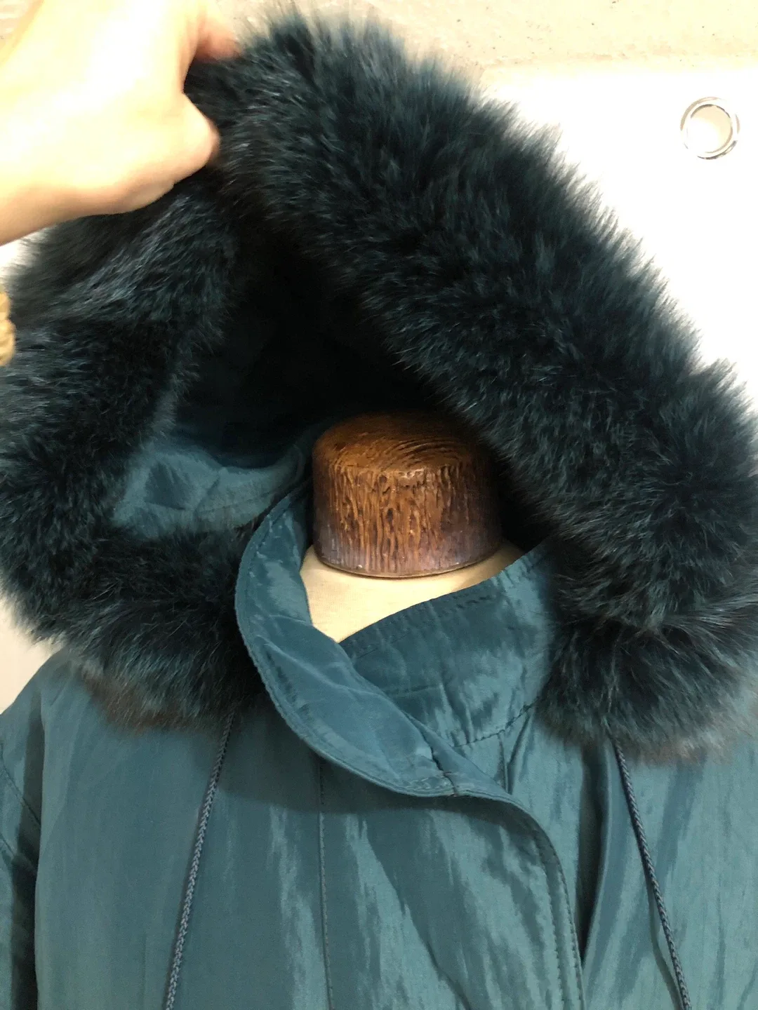 Women’s Teal Hooded Long Coat. Size Large. Antels. image indicator(3)