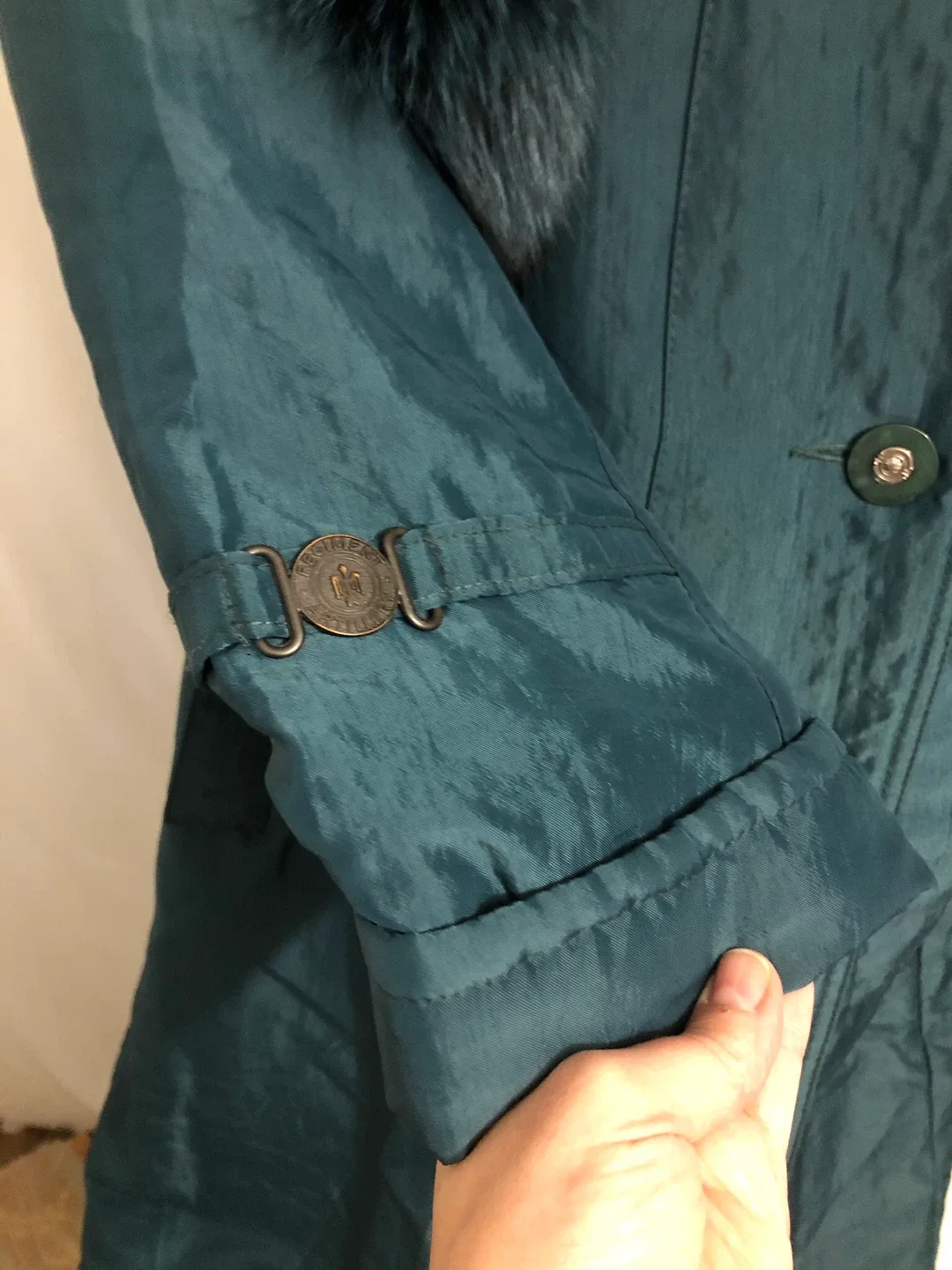 Women’s Teal Hooded Long Coat. Size Large. Antels. image indicator(5)