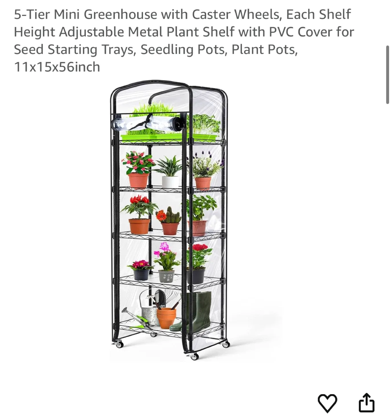5-Tier Mini Greenhouse with Wheels - 11x15x56 inch