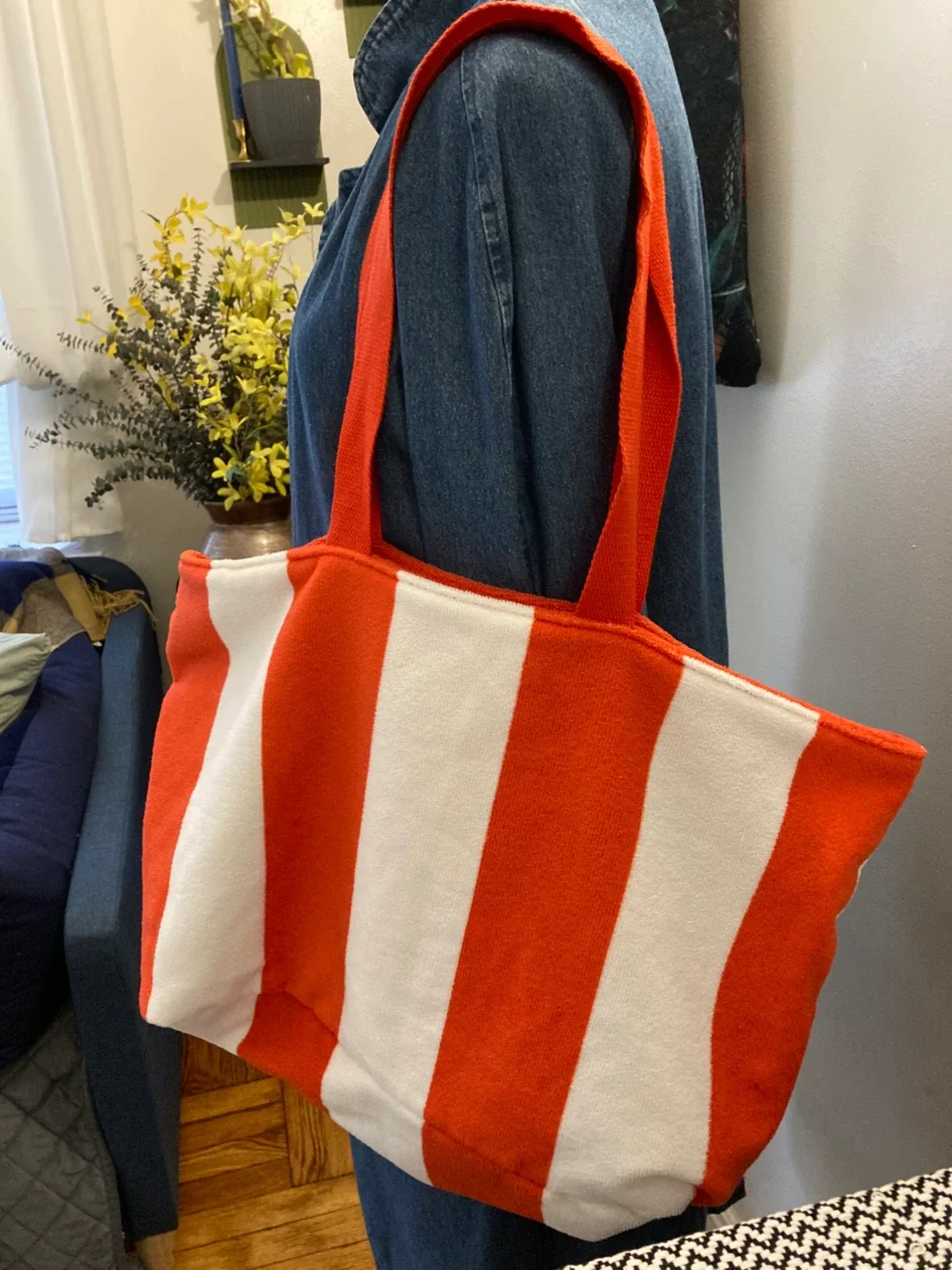 Striped red & White Tote Bag