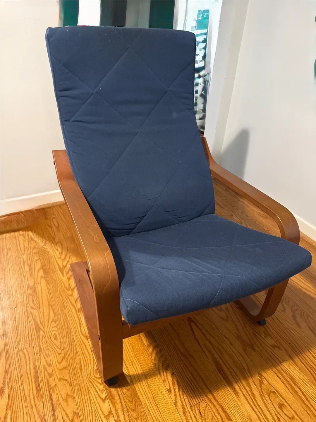 IKEA Poang Chair - Blue Cushion, Dark Brown Frame