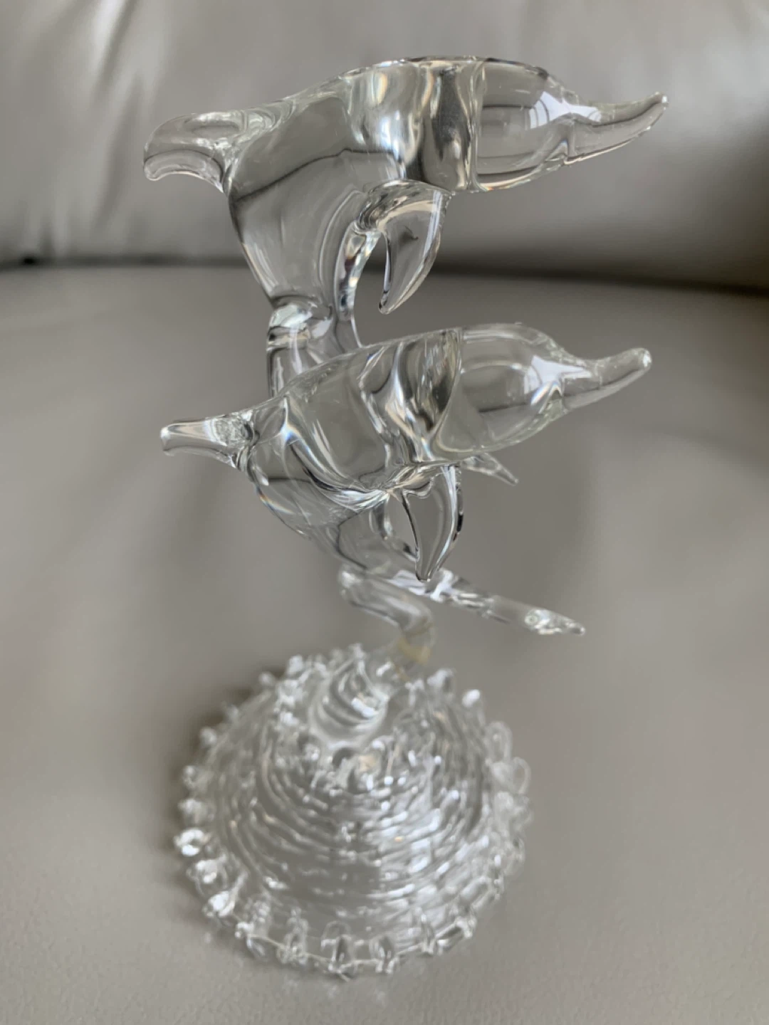 “ Hand Crafted, Crystal Clear Glass Dolphin Sculpture - photo 2
