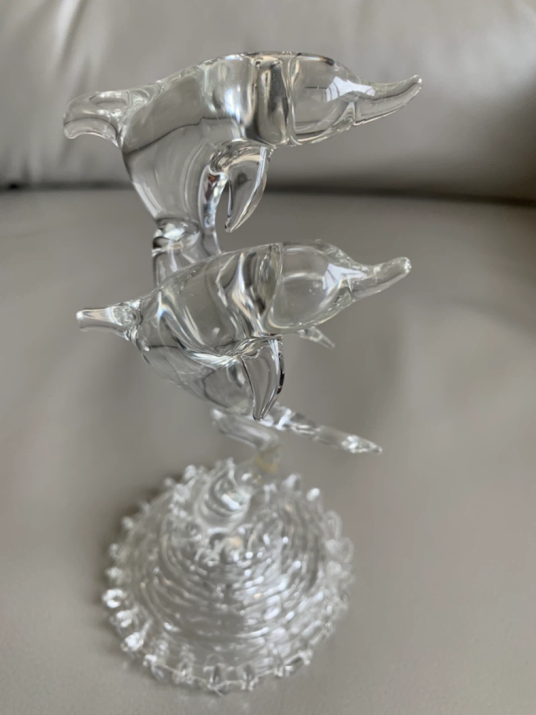 “ Hand Crafted, Crystal Clear Glass Dolphin Sculpture - photo 3