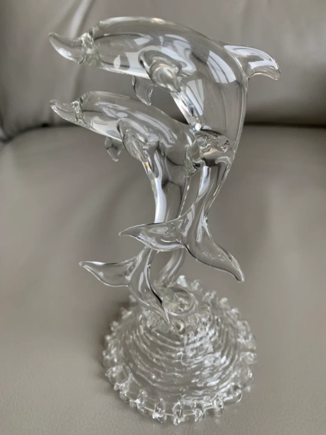 “ Hand Crafted, Crystal Clear Glass Dolphin Sculpture