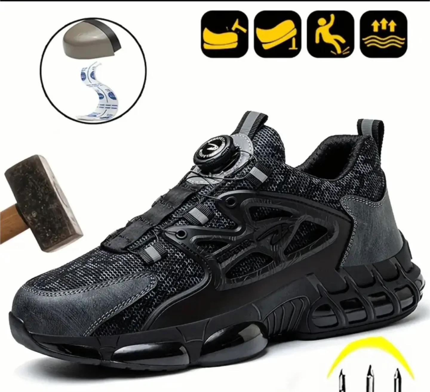 Black Safety Shoes - Puncture Resistance Size 9