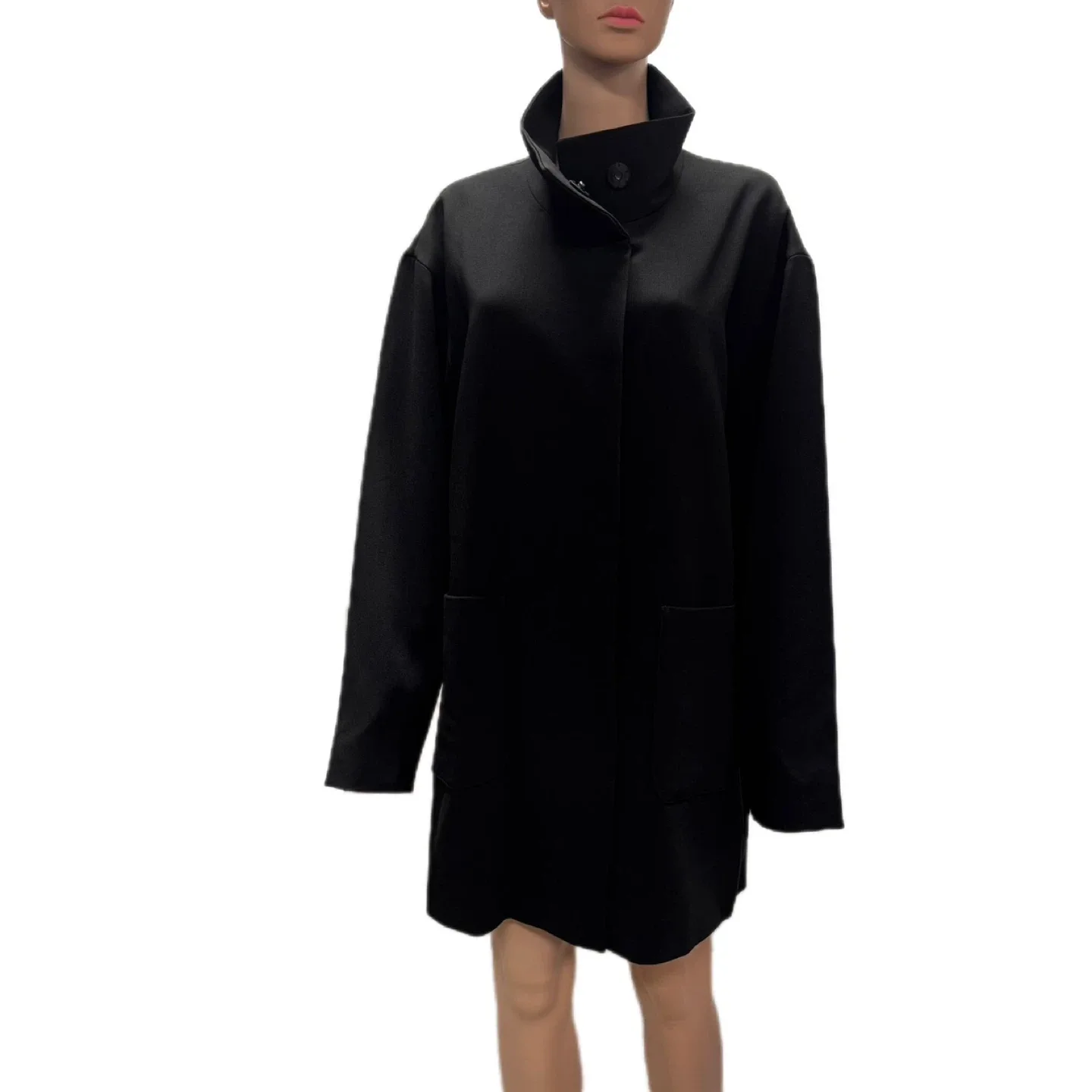 Melanie Lyne Black Funnel Neck Coat – Size 14 (New with Tag) image indicator(5)